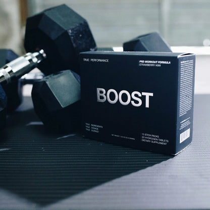 Pre Workout Mix & Nitric Oxide Booster, BOOST - Intense Performance, Energy, Endurance - Pre Workout Supplement with Caffeine, Hydrogen Tablets, Nitrosigine - 15 Servings
