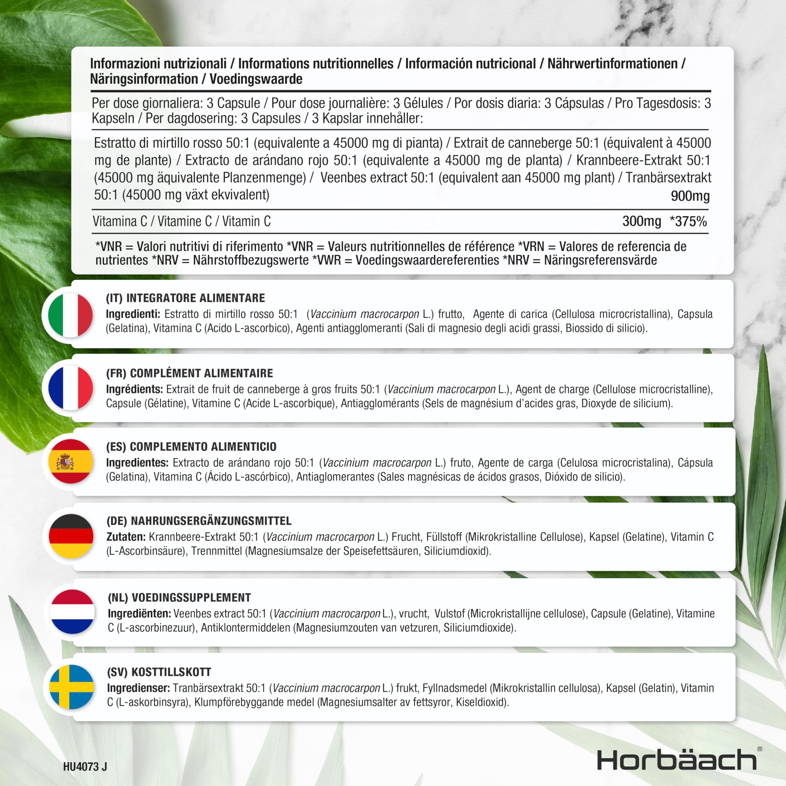 Cranberry Capsules 45,000 mg | High Strength Cranberry Extract with Vitamin C Horbäach