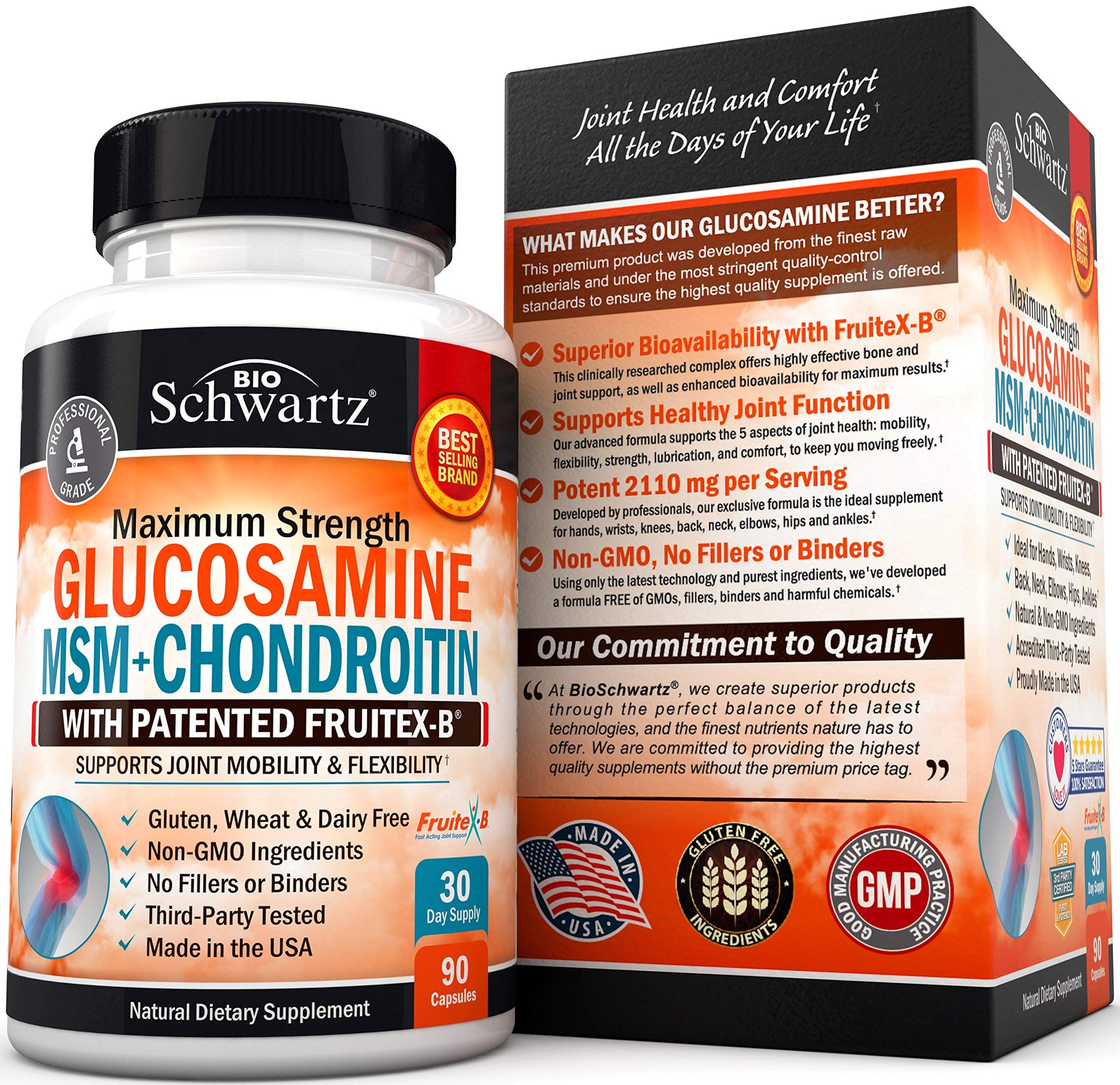 Glucosamine Chondroitin MSM 2110mg - Joint Support Supplement with Turmeric BioSchwartz