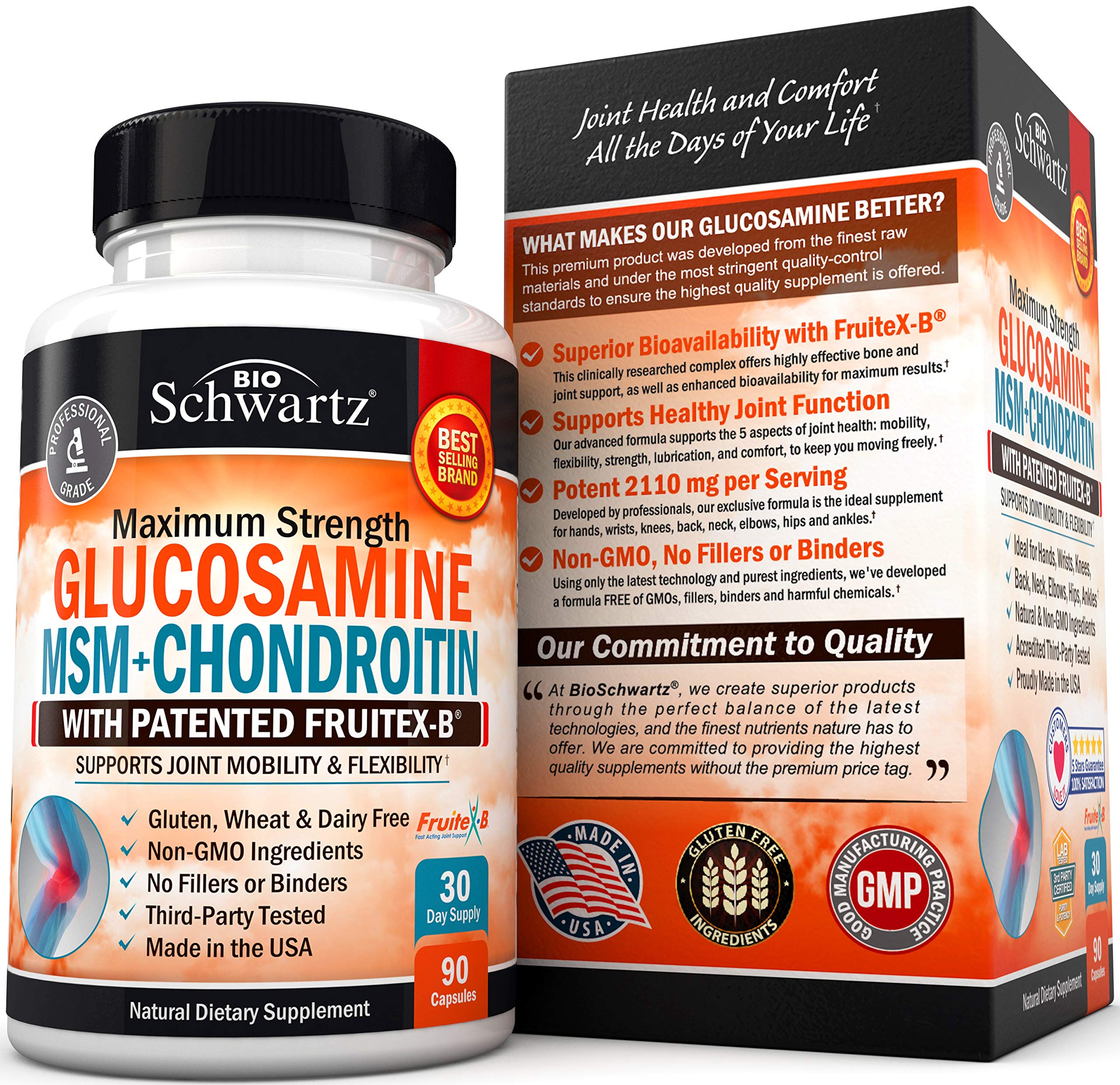 Glucosamine Chondroitin MSM 2110mg - Joint Support Supplement with Turmeric BioSchwartz