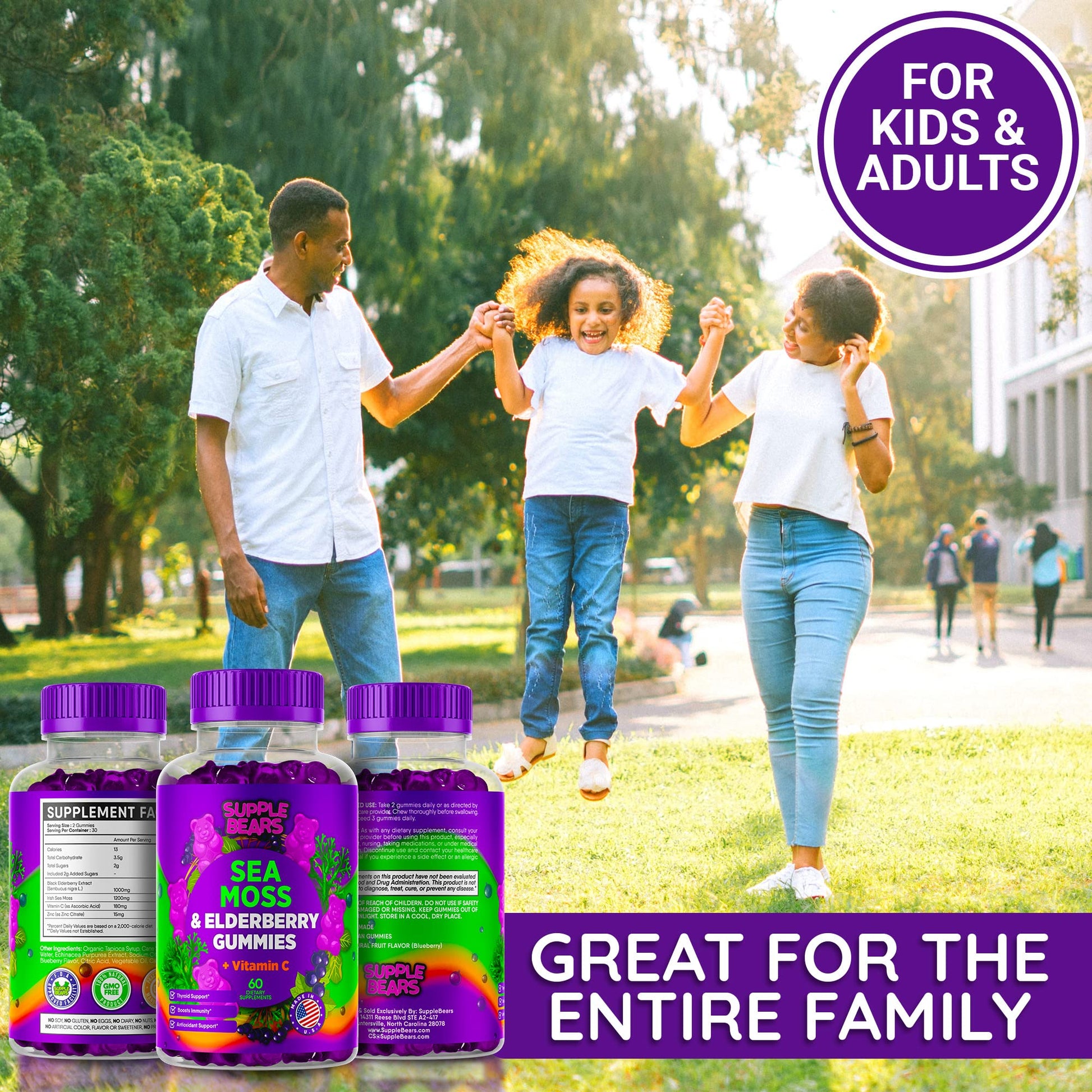 Supplebears Sea Moss Gummies & Elderberry - Vitamin C + Zinc – Extra Strength Immune Supplebears