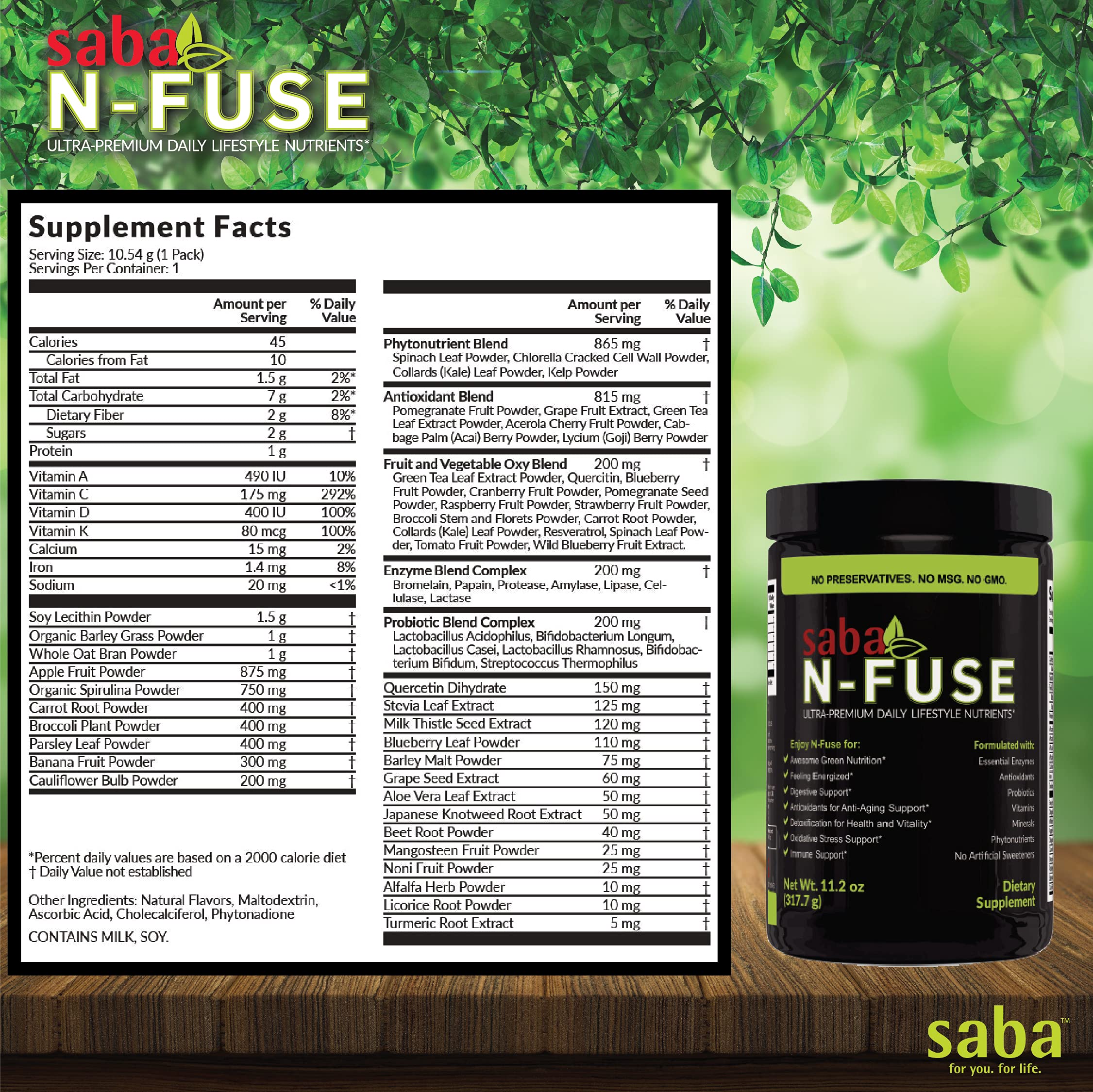 Saba N-Fuse-Whole Food Daily Nutrition,-Phytonutrients, Pre and Probiotics, Enzymes Saba