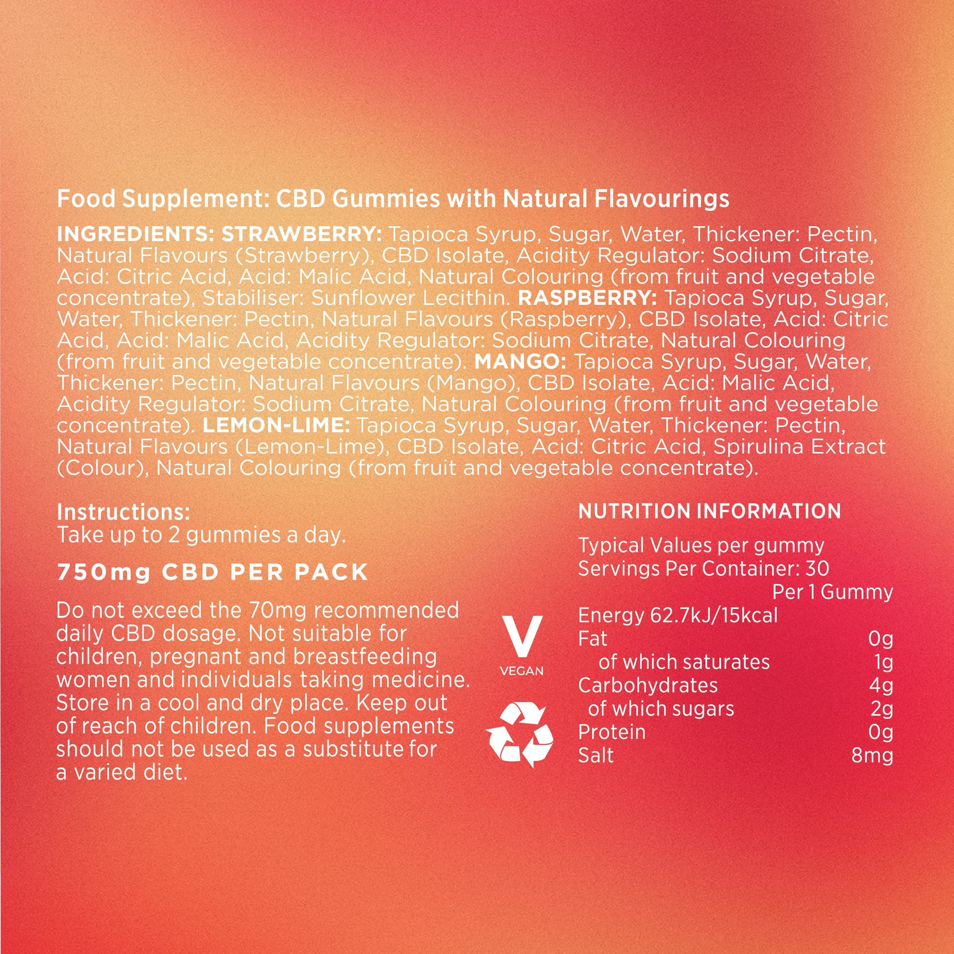 Goodrays - CBD Gummies - High Strength 30 x 25mg Mixed Fruits CBD Edibles Goodrays