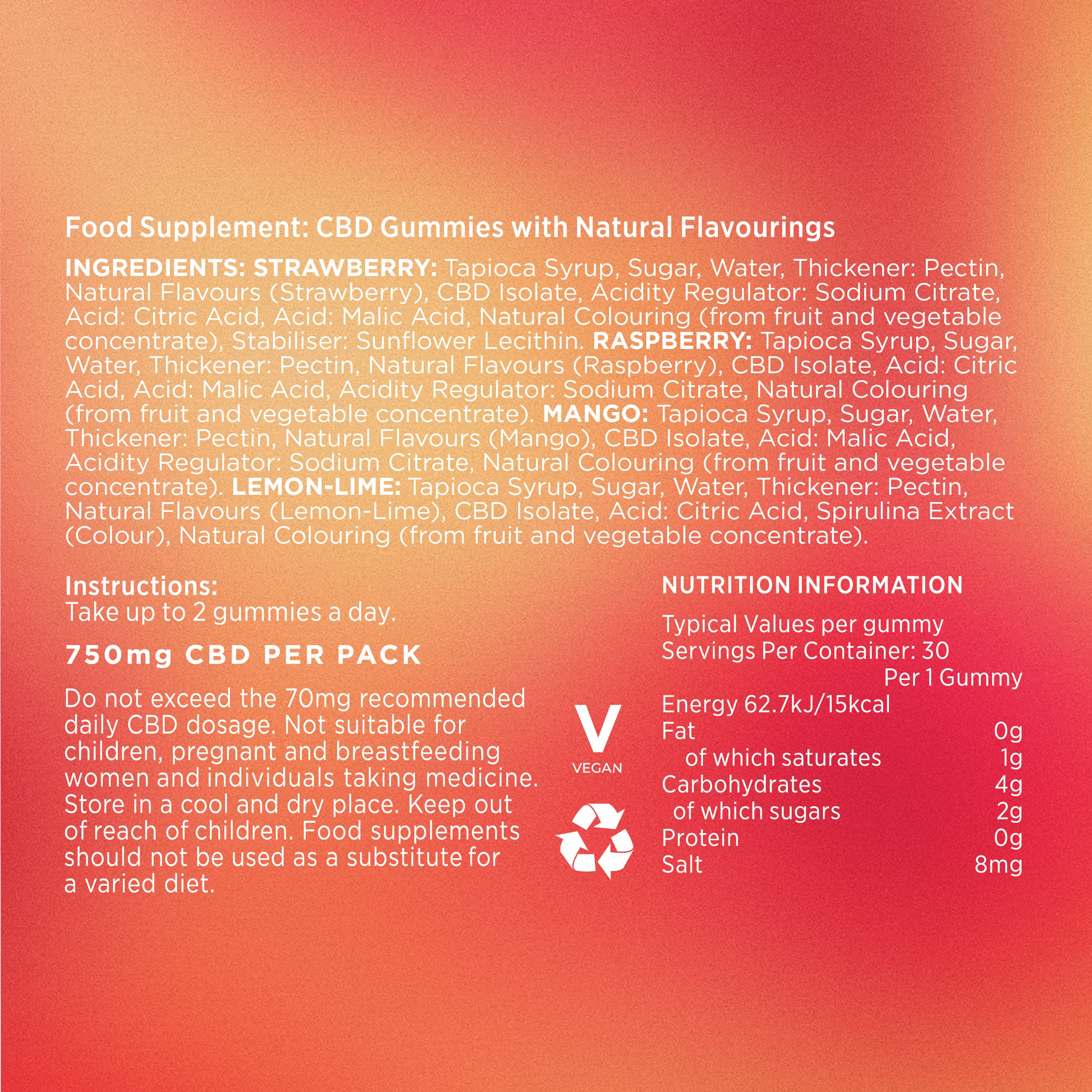 Goodrays - CBD Gummies - High Strength 30 x 25mg Mixed Fruits CBD Edibles Goodrays