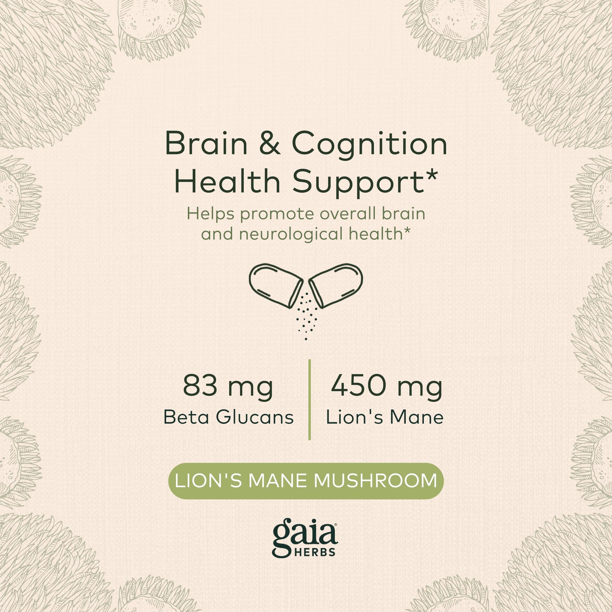 Gaia Herbs Organic Lion’s Mane Mushroom - Brain and Nerve Support Supplement Gaia Herbs