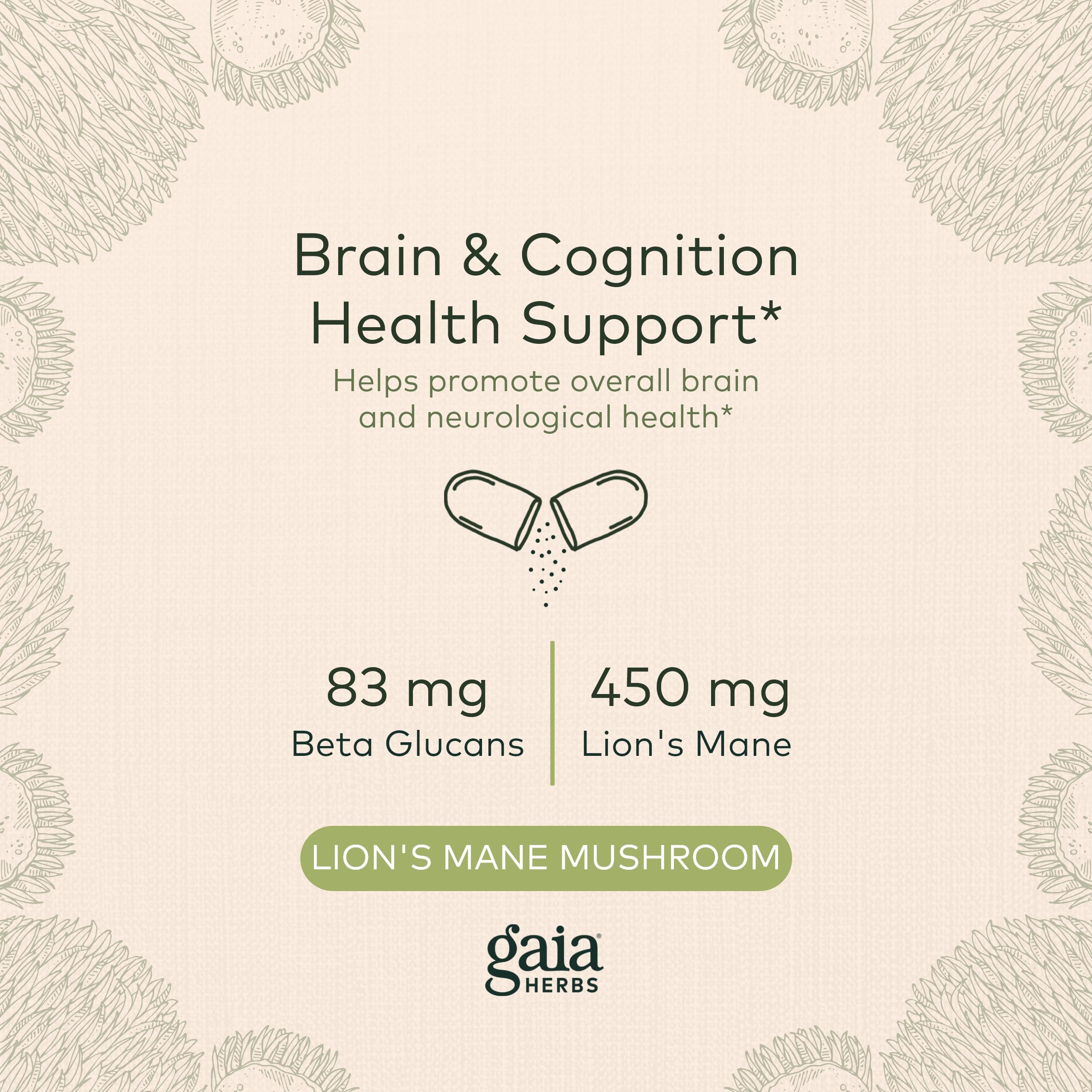 Gaia Herbs Organic Lion’s Mane Mushroom - Brain and Nerve Support Supplement Gaia Herbs