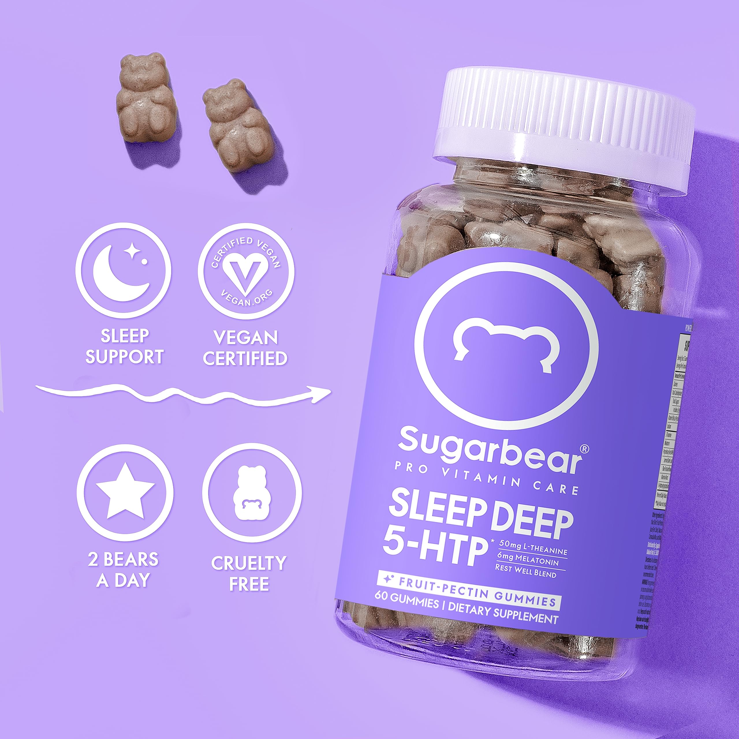 Sugarbear Sleep Aid Gummies for Adults with Melatonin 6mg, Magnesium SugarBearHair
