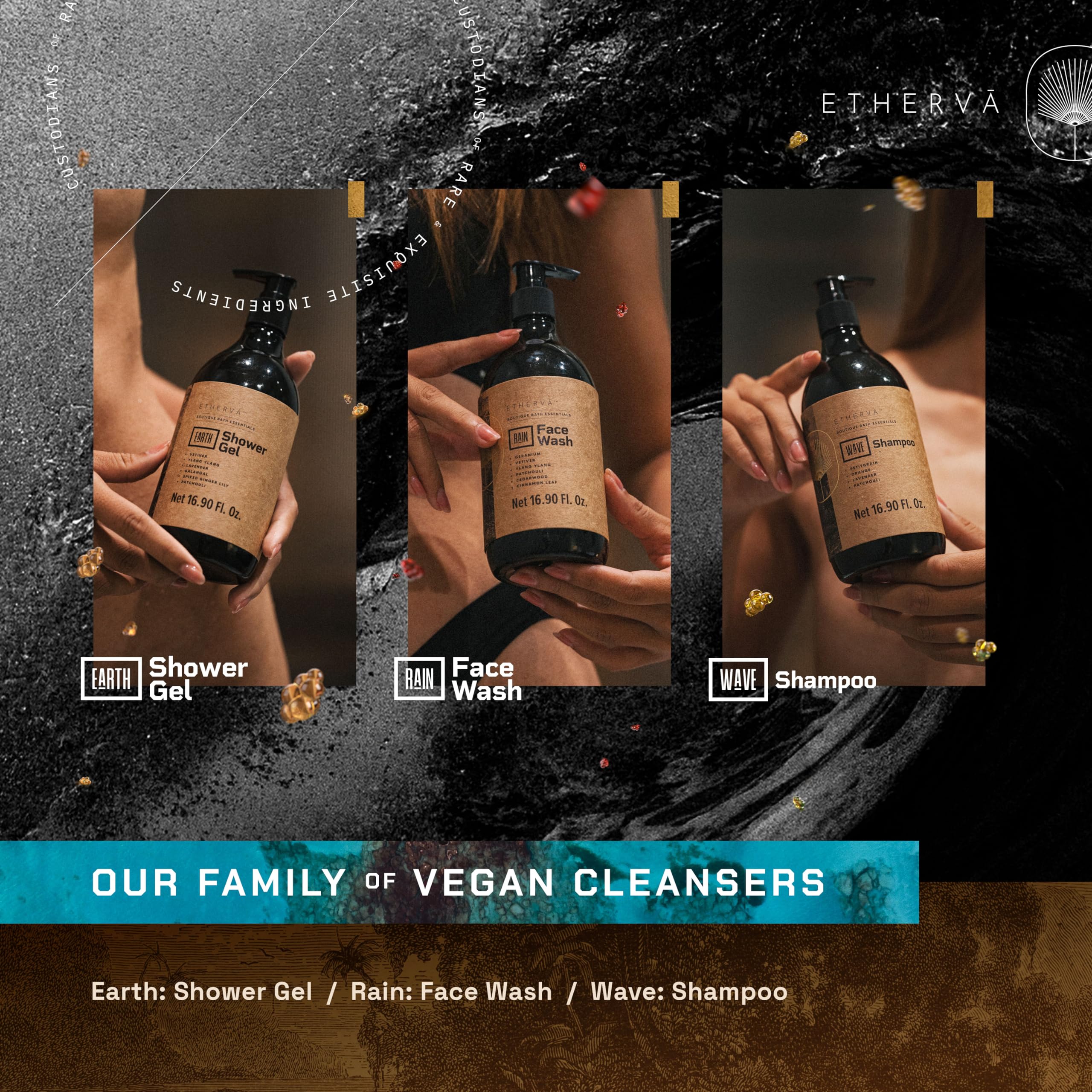 ETHERVA EARTH Body Wash for Men & Women | Patchouli, Vetiver, Incense, Virgin Coconut Oil ETHERVA