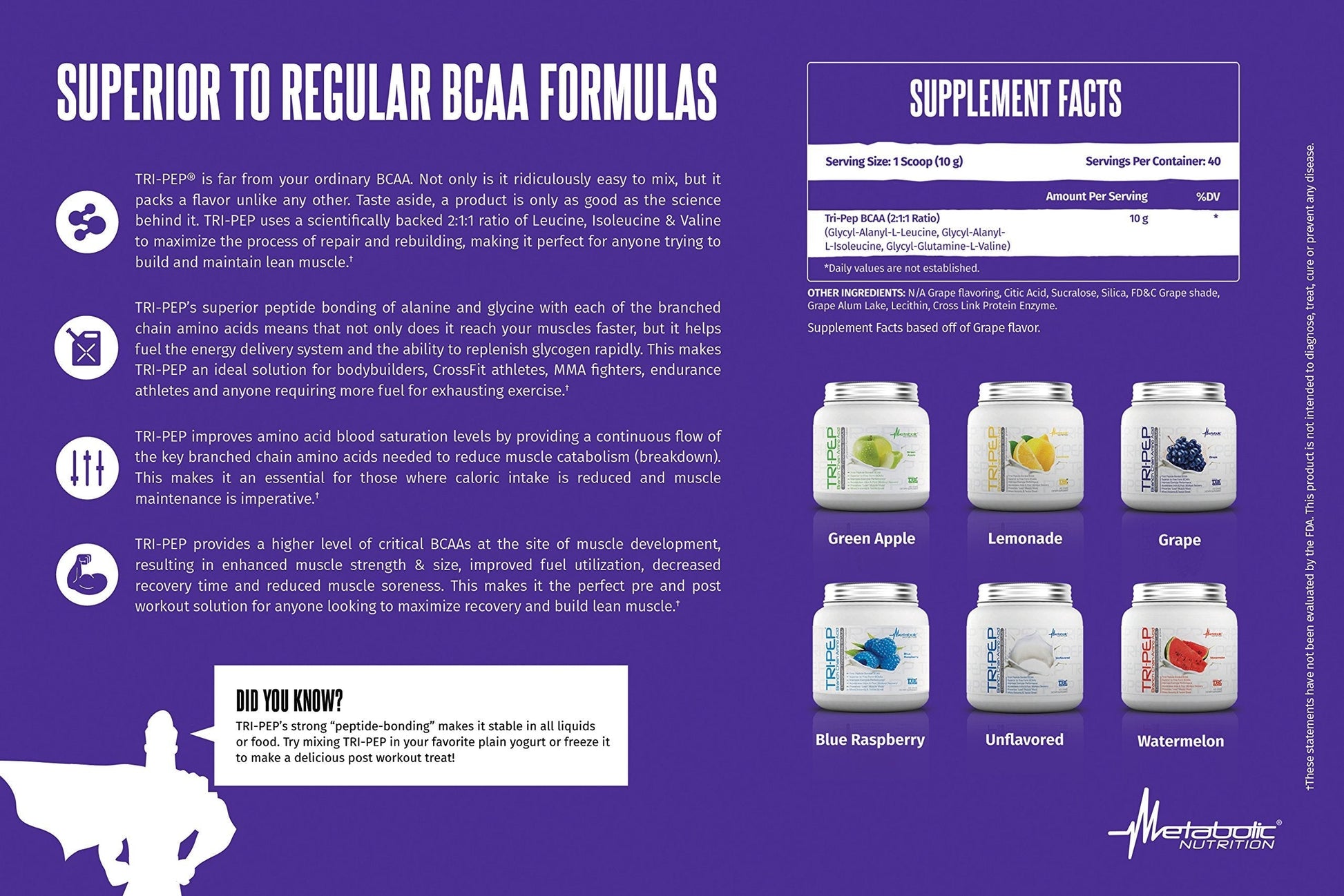 Metabolic Nutrition | TRIPEP - Tri-Peptide Branch Chain Amino Acid, BCAA Powder Metabolic Nutrition