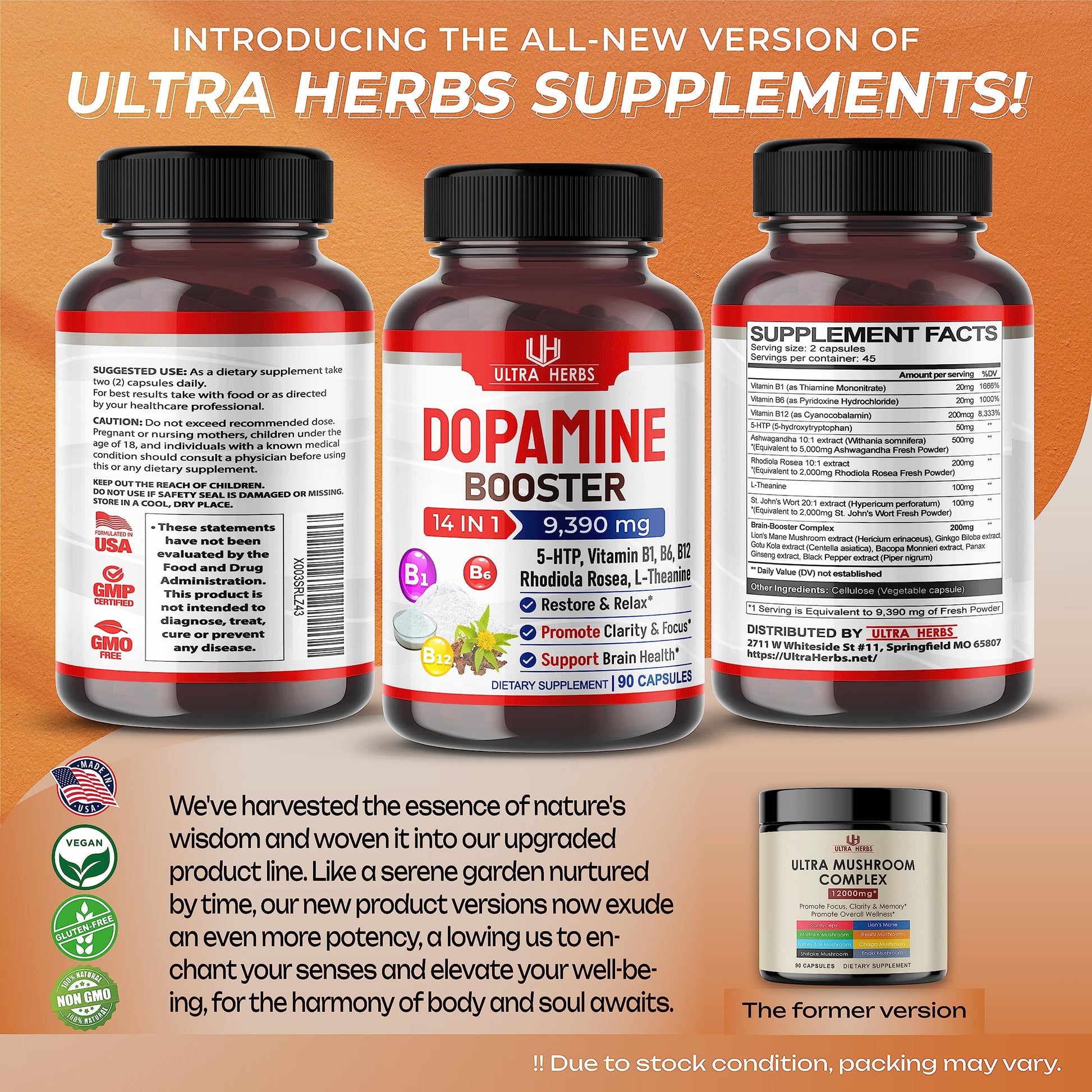 Dopamine Focus Supplement Ashwagandha 5000mg 5-HTP 50mg Rhodiola Rosea 2000mg ULTRA HERBS