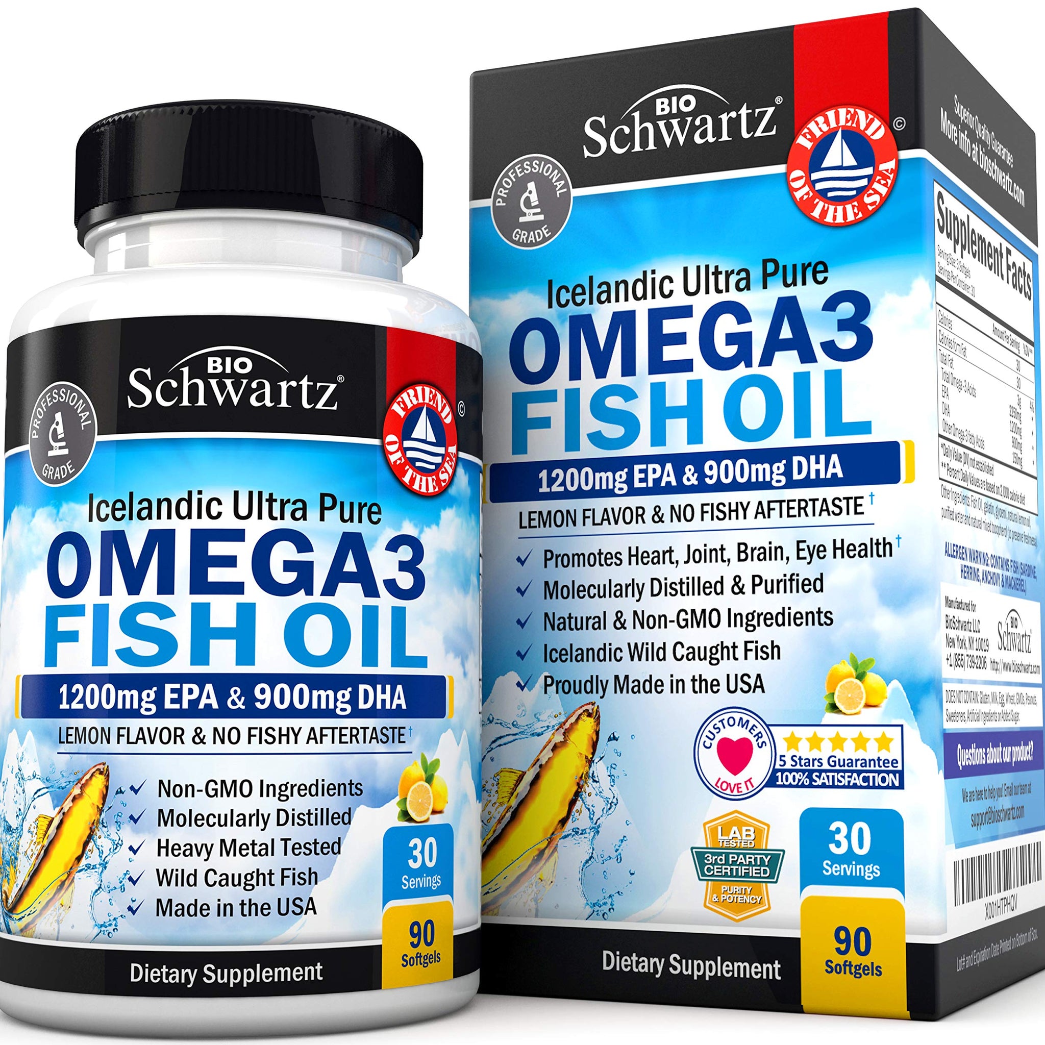 Omega 3 Fish Oil Supplement - 1200mg EPA and 900mg DHA Fatty Acid Per Serving 
