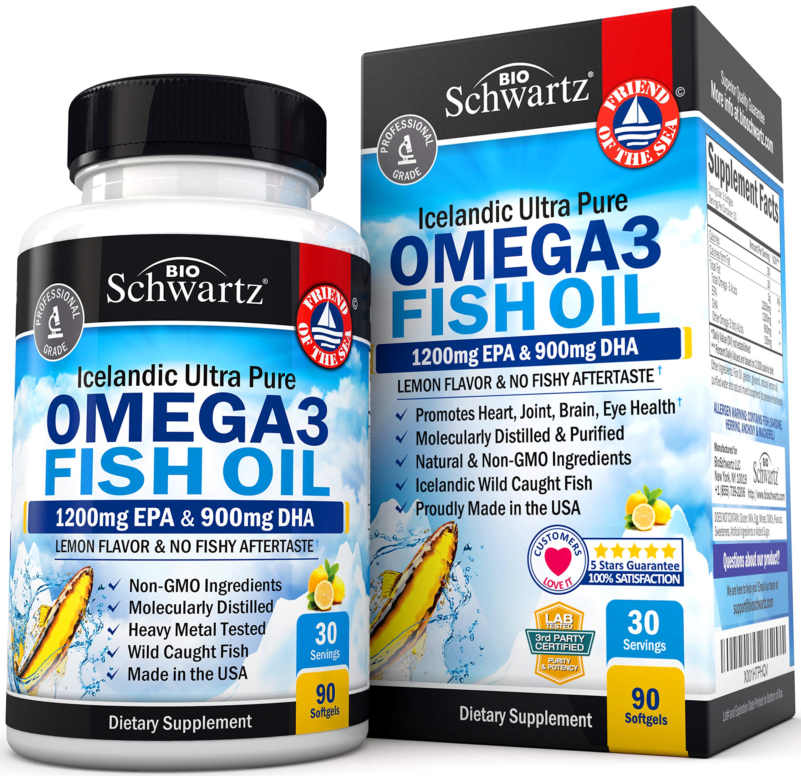 Omega 3 Fish Oil Supplement - 1200mg EPA and 900mg DHA Fatty Acid Per Serving 
