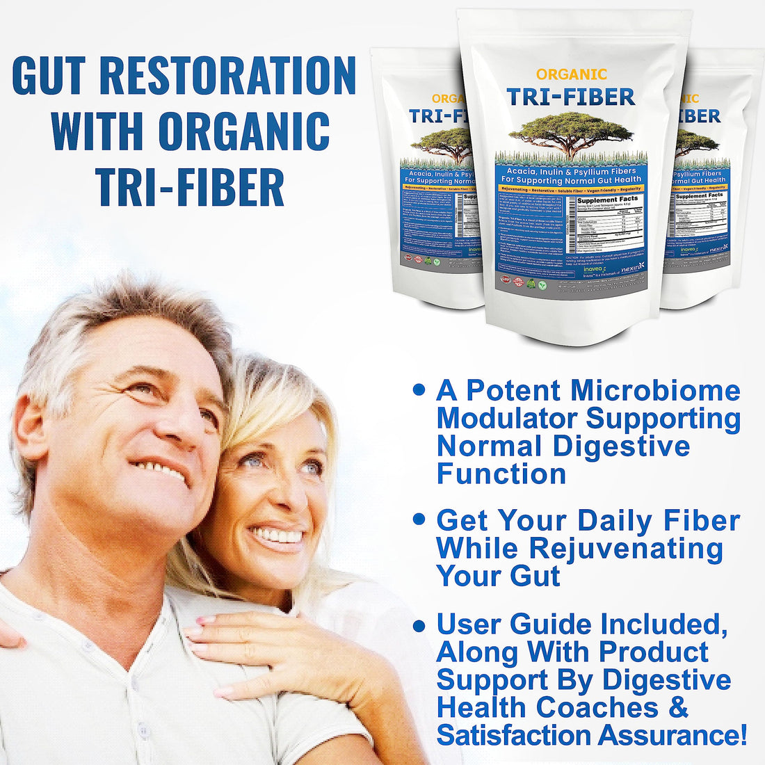 Kidney Restore Tri-Fiber Organic Soluble Fiber Powder, Unflavored High Fiber 3-in-1 