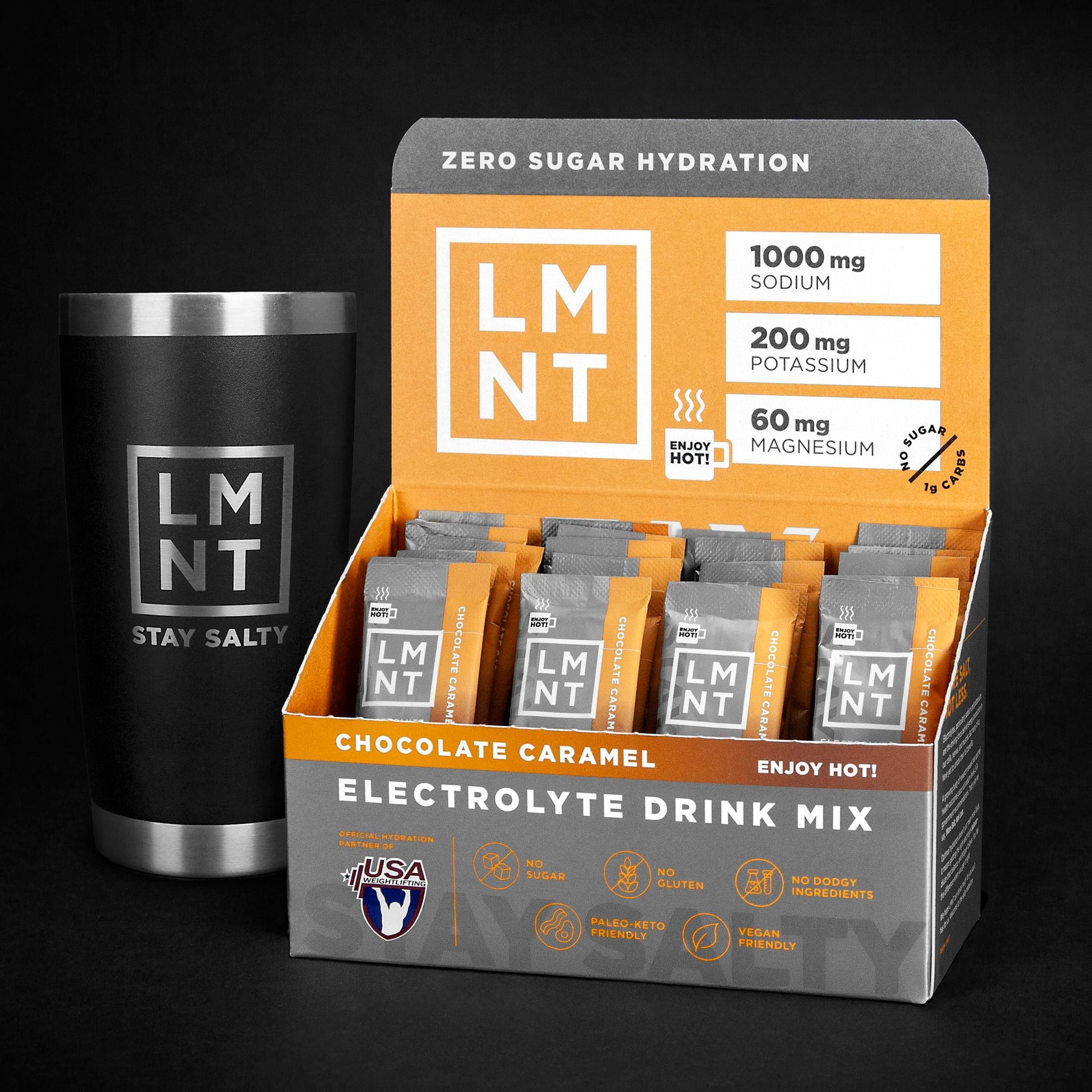 LMNT Hot Chocolate and Coffee Mixer - Chocolate Caramel Salt Electrolytes | No Sugar Drink LMNT