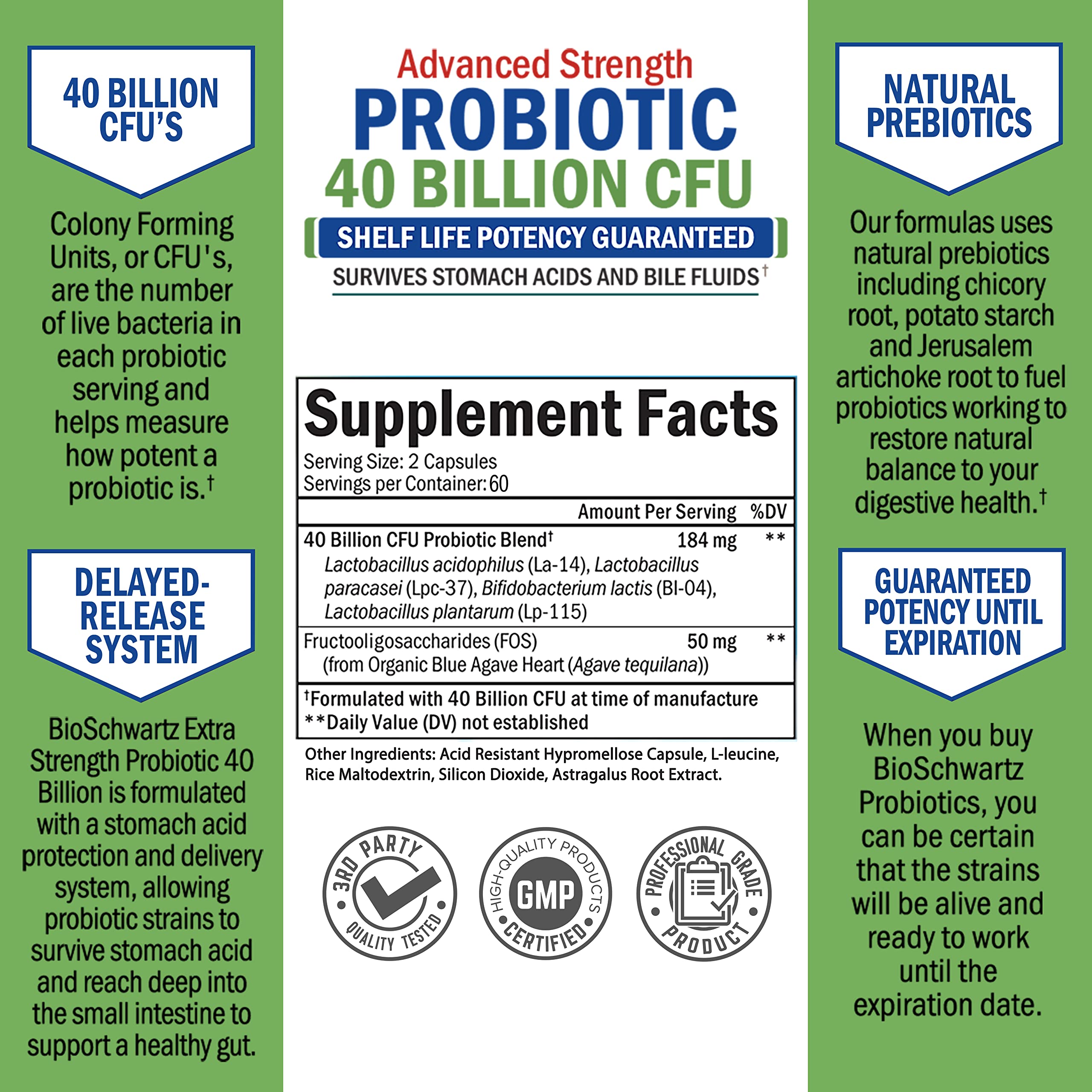 Daily Probiotic Supplement 40 Billion CFU - Gut Health Complex with Astragalus BioSchwartz