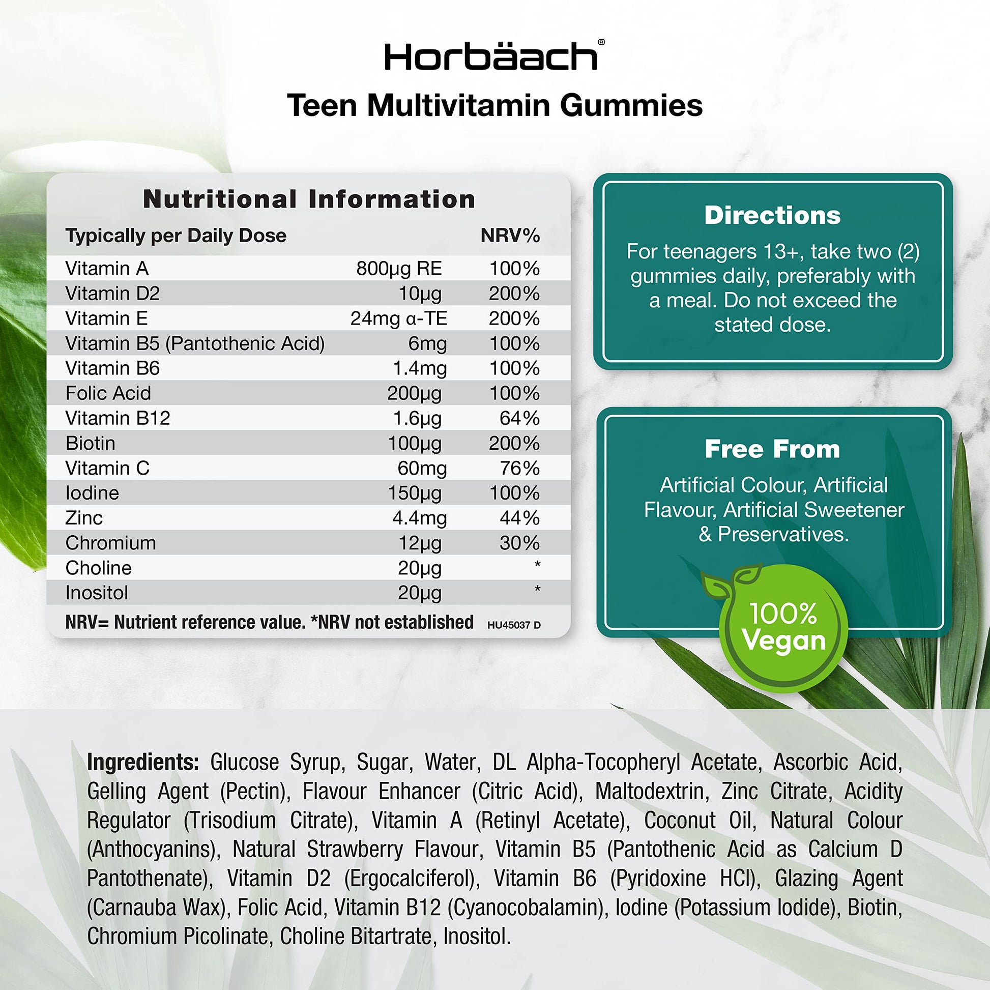 Multivitamins for Teens | 60 Vegan Gummies | 14 Essential Nutrients | with Vitamin A, B12 Horbäach