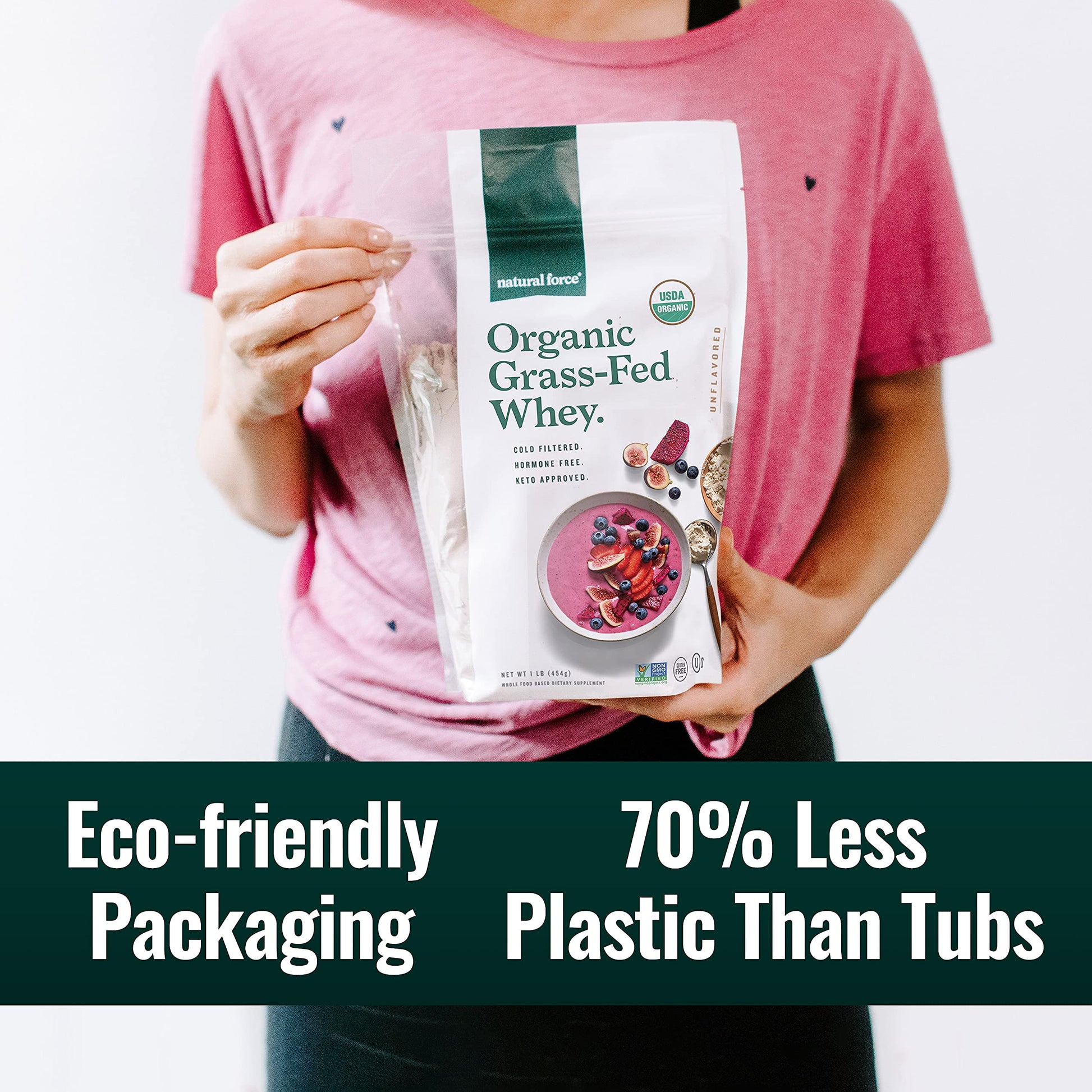 Natural Force Grass Fed Organic Whey Protein Powder – Non GMO Verified, Humane Natural Force