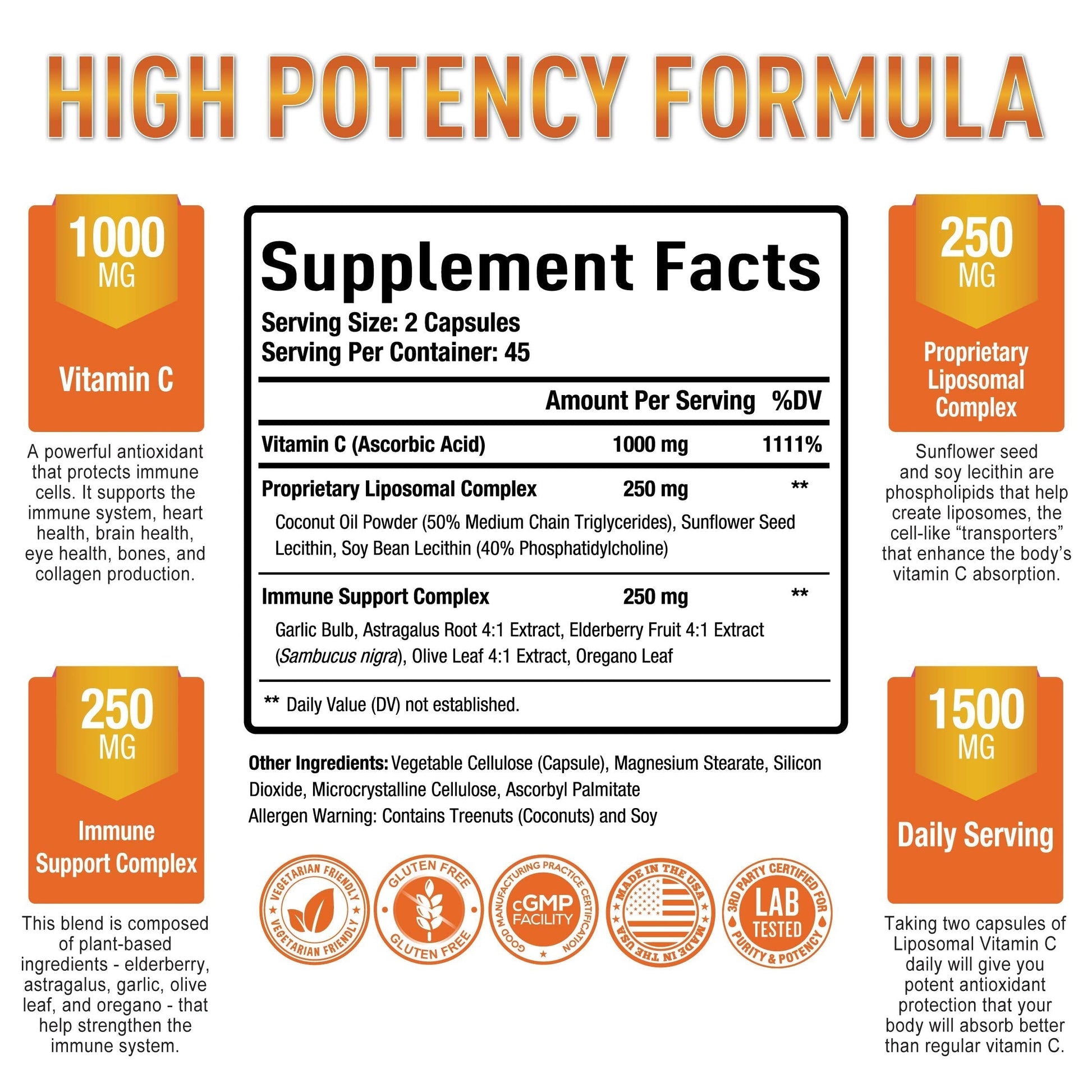 Premium Liposomal Vitamin C Supplement - High Absorption, Fat Soluble Ascorbic Acid Purely Optimal