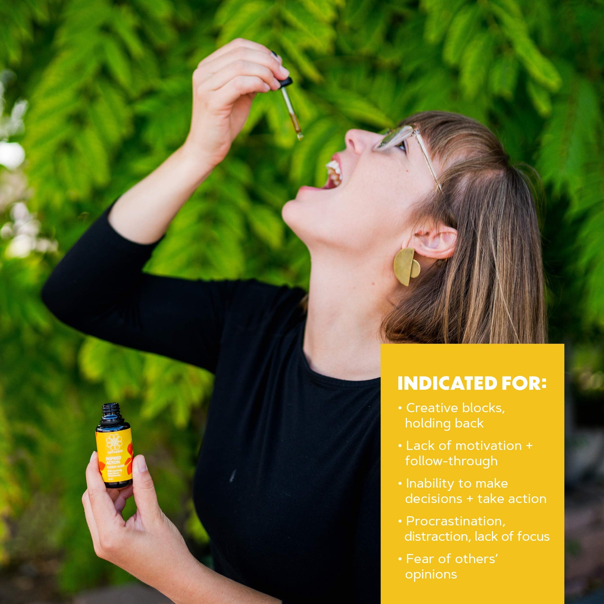 LOTUSWEI Inspired Action Flower Essence Elixir – Enhance Focus, Concentration, Mental Clarity & Creativity – Flower Remedy Supplement LOTUSWEI