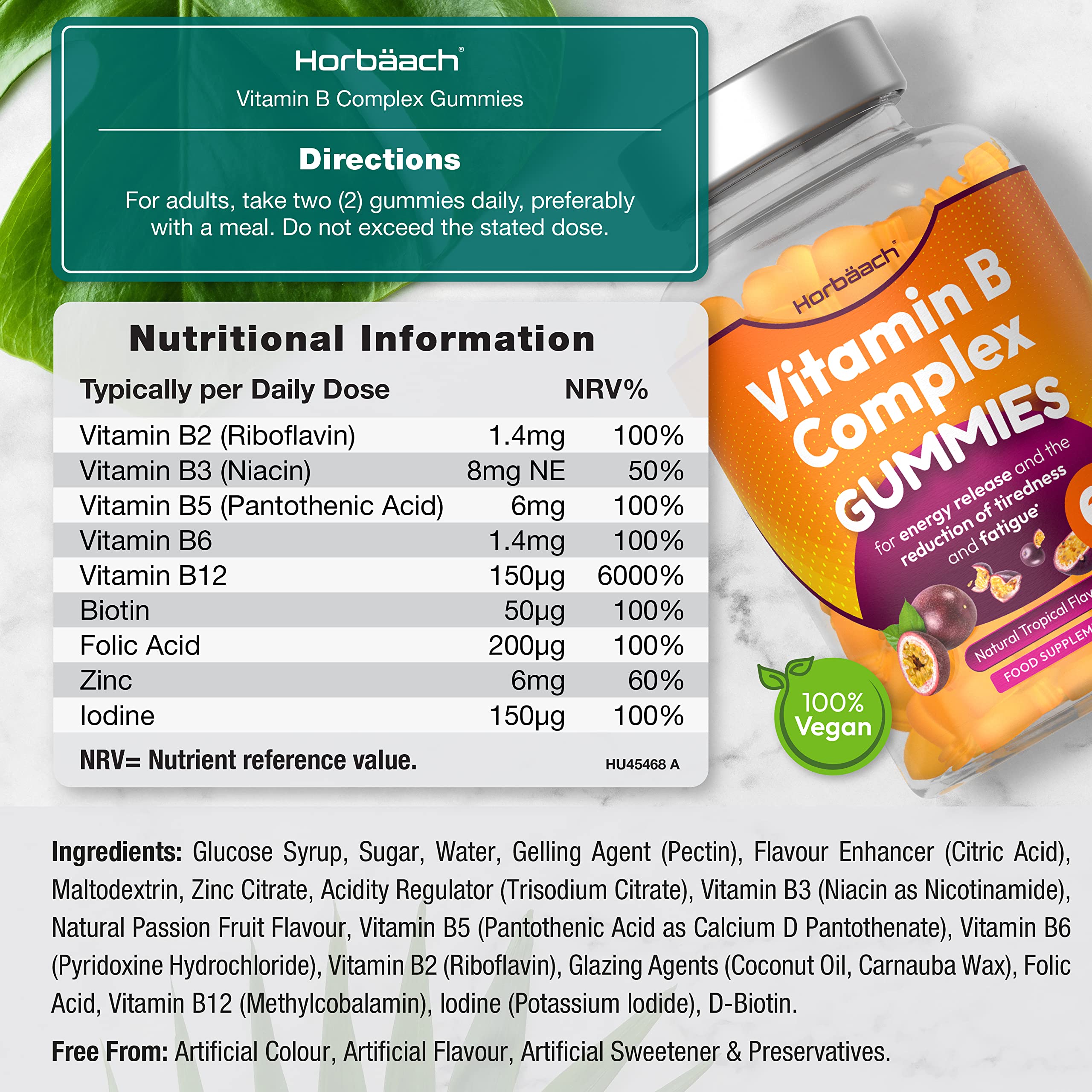 Vitamin B Complex Gummies | 60 Vegan Gummies - Tablet Alternative | High Strength B12 Horbäach