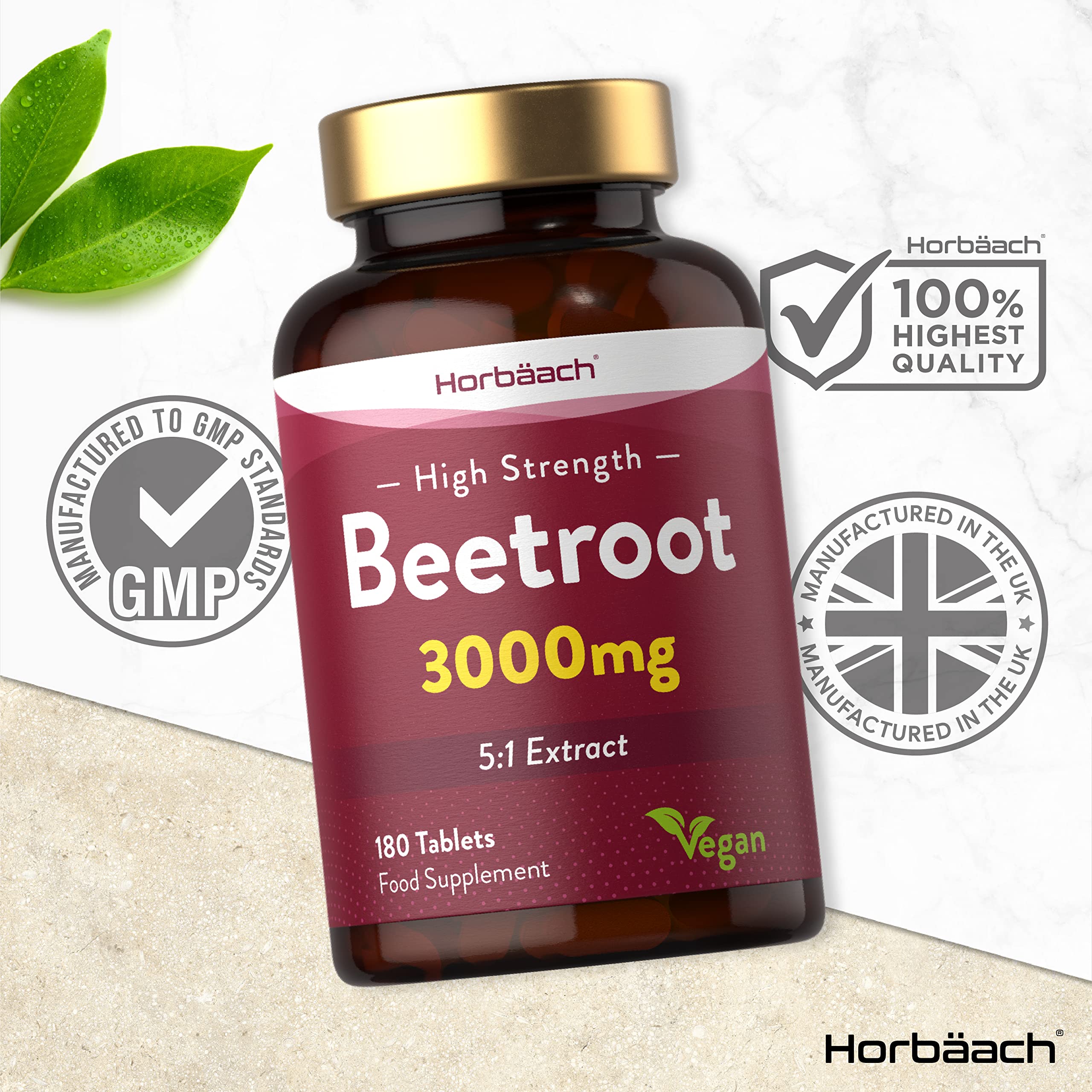Beetroot Tablets 3000mg | 180 Count | High Strength 5:1 Extract Supplement | Nitric Oxide Horbäach