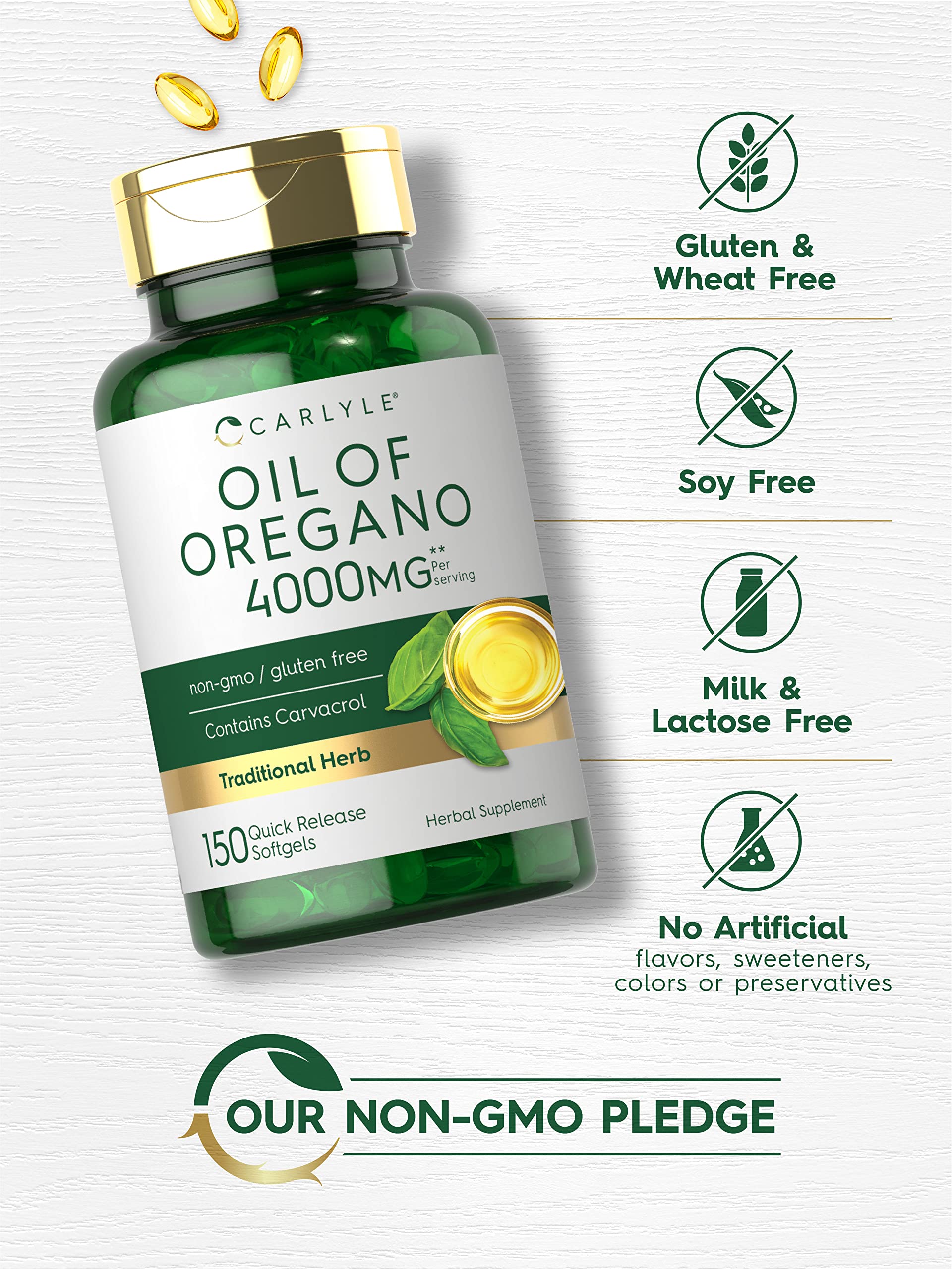 Oregano Oil Extract | Max Potency | 150 Softgel Capsules | Non-GMO and Gluten Carlyle