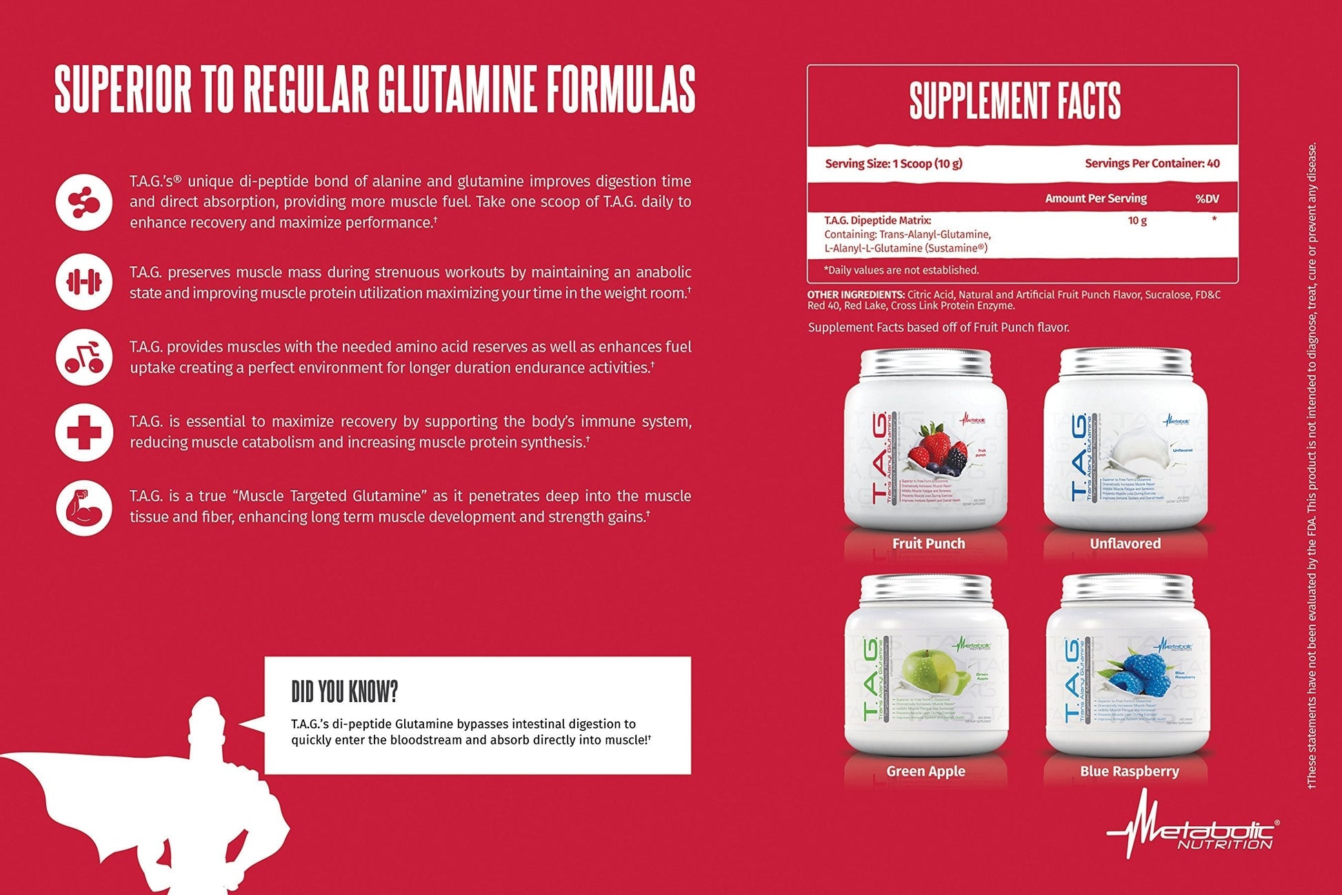 Metabolic Nutrition, TAG, Trans Alanyl Glutamine, 100% L-Glutamine Peptide Powder Metabolic Nutrition