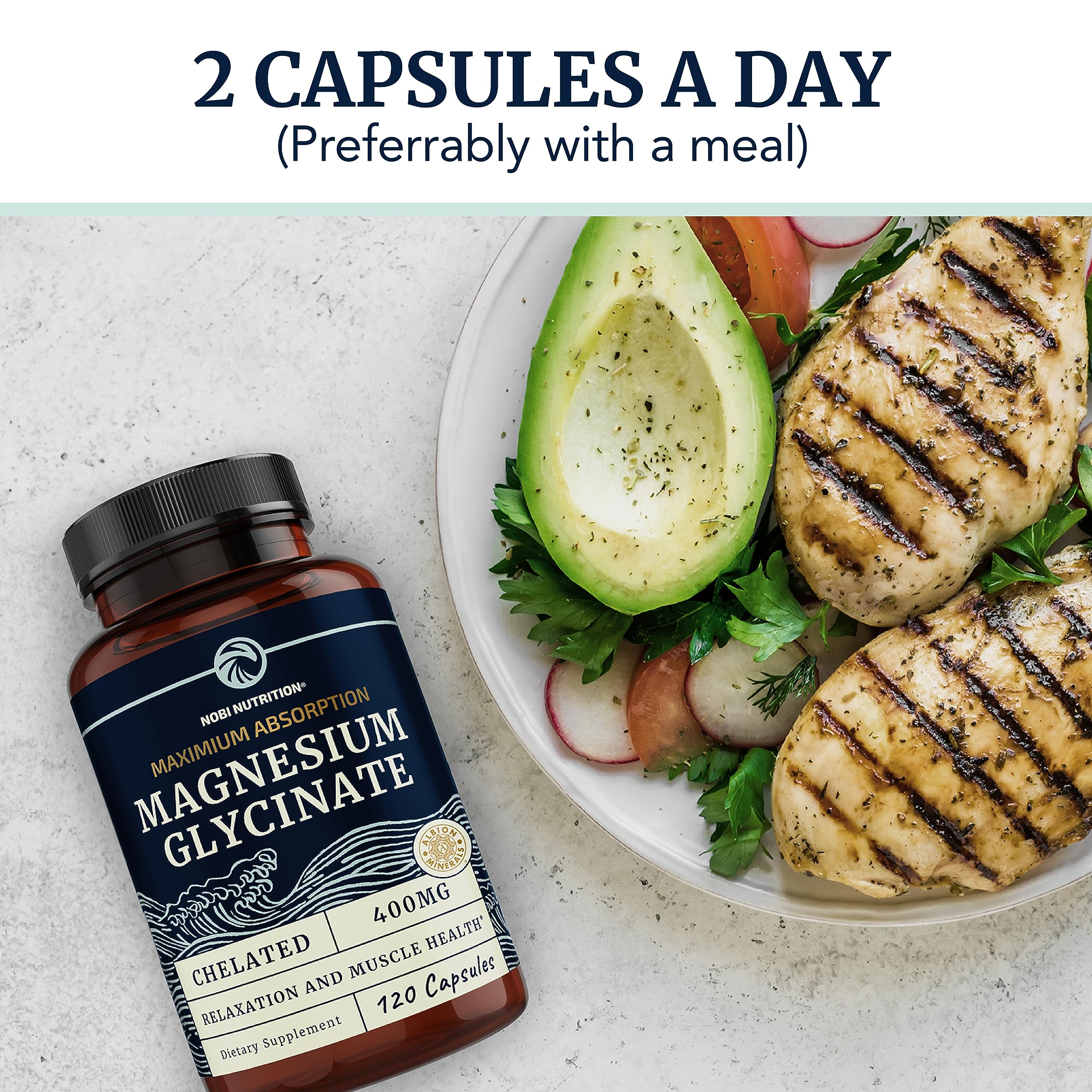 Magnesium Glycinate 400mg | Chelated Bisglycinate for Muscle Relaxation, Bones Nobi Nutrition