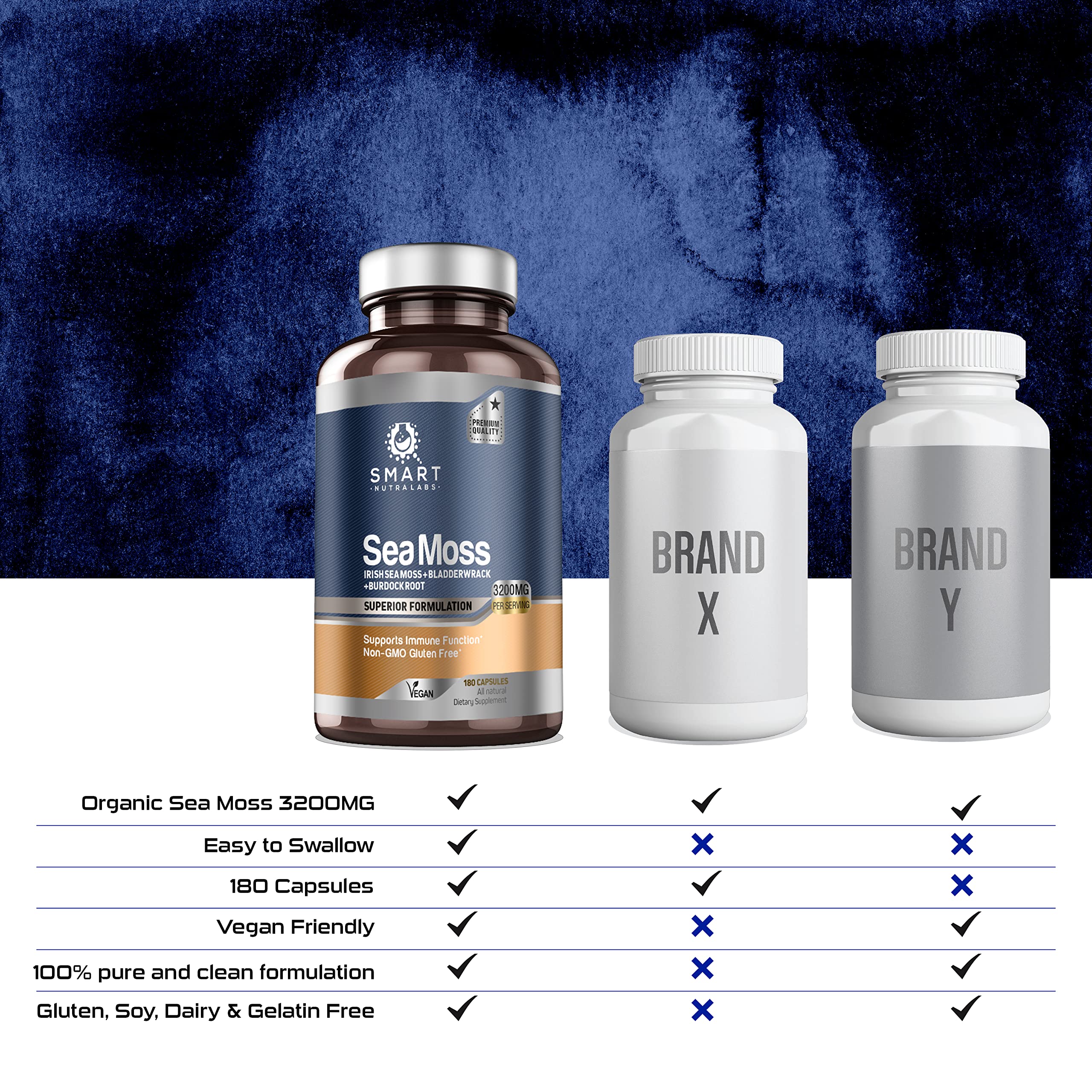 SMART NUTRA LABS Organic Sea Moss 3200MG Per Serving- 180 Vegan