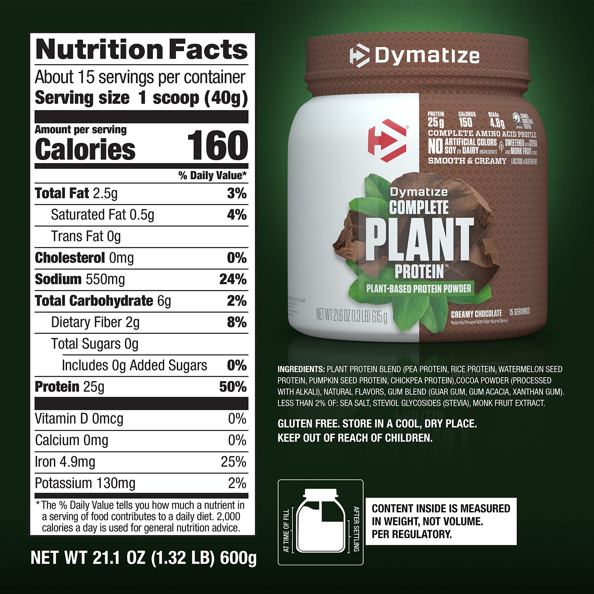 Dymatize Vegan Plant Protein, Creamy Chocolate, 25g Protein, 4.8g BCAAs, Complete Dymatize