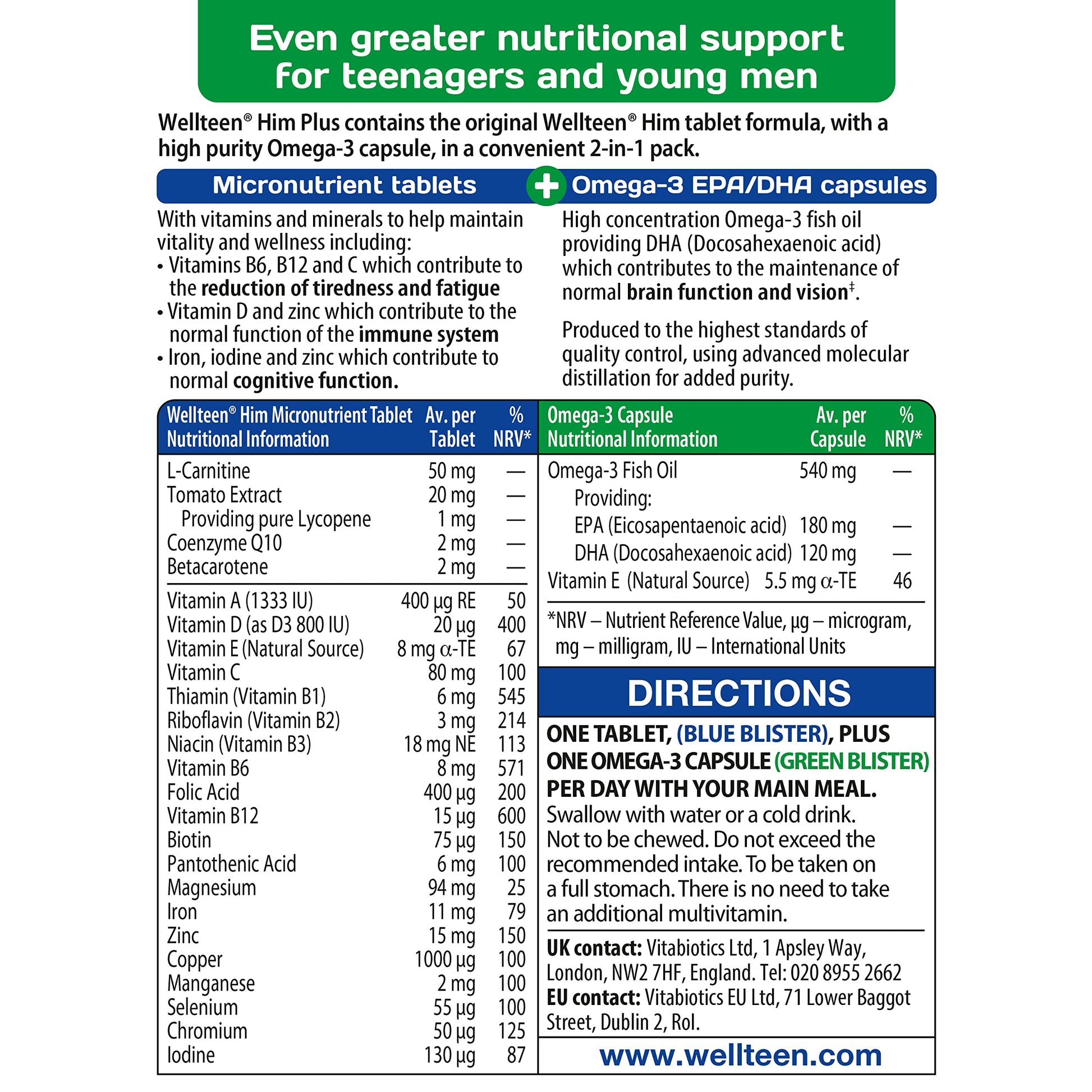 Vitabiotics Wellteen Him Plus Tablets/Capsules, 56 Count (Pack of 1) Wellteen