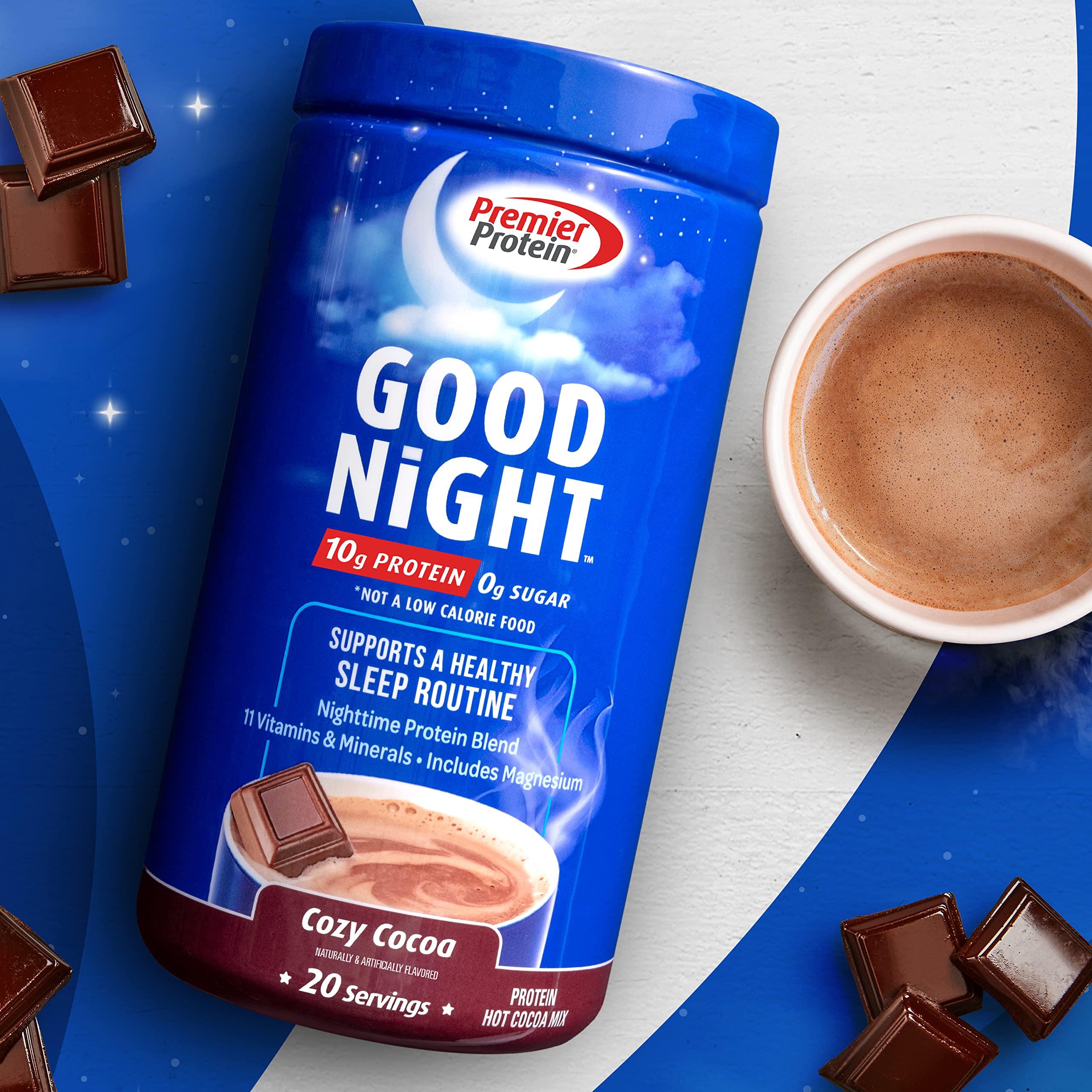 Premier Protein Good Night Protein Powder, Hot Cocoa Mix, 10g Protein, 0g Sugar Premier Protein