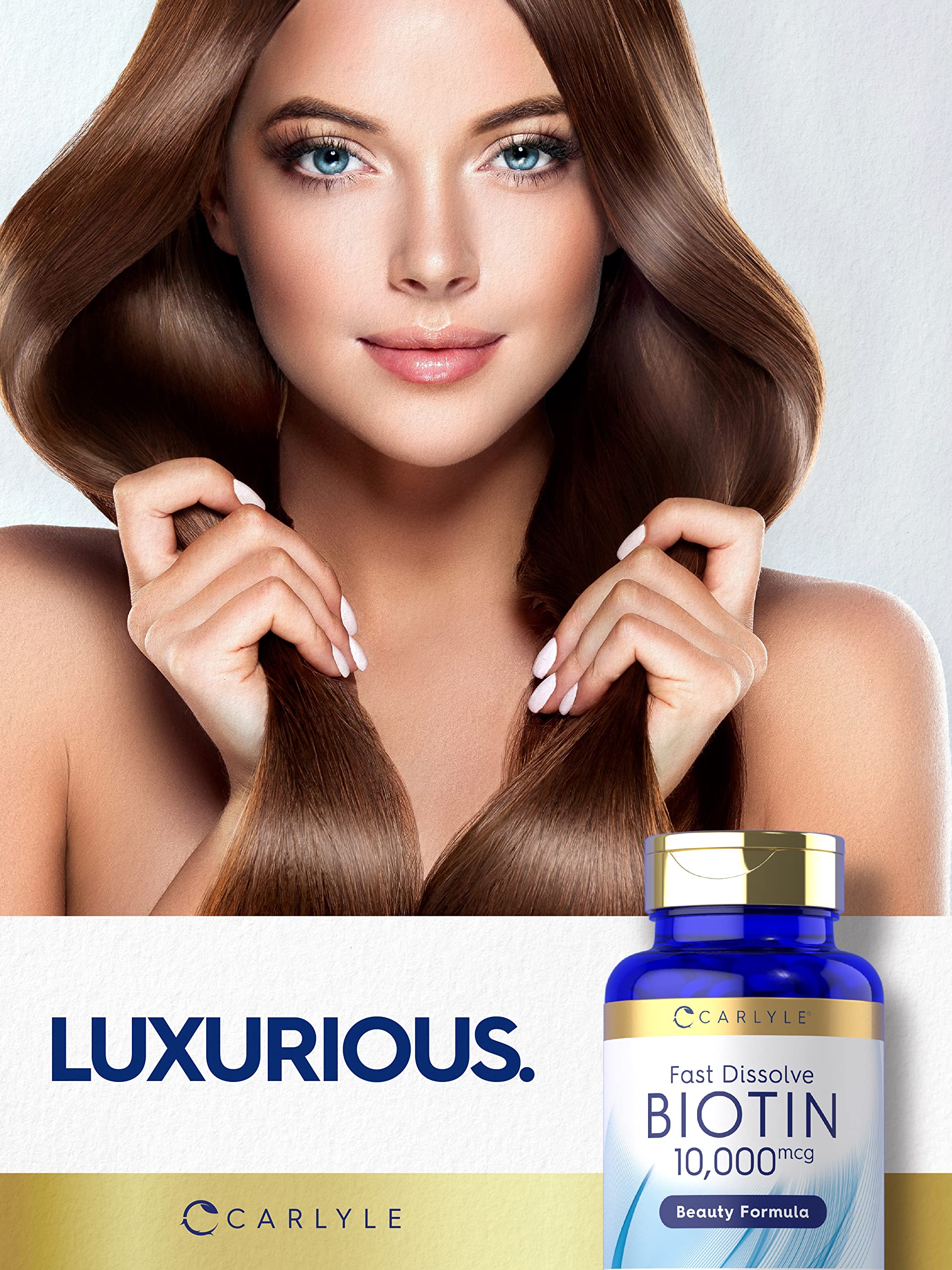 Carlyle Biotin 10000mcg | 250 Fast Dissolve Tablets | Max Strength | Vegetarian, Non-GMO Carlyle