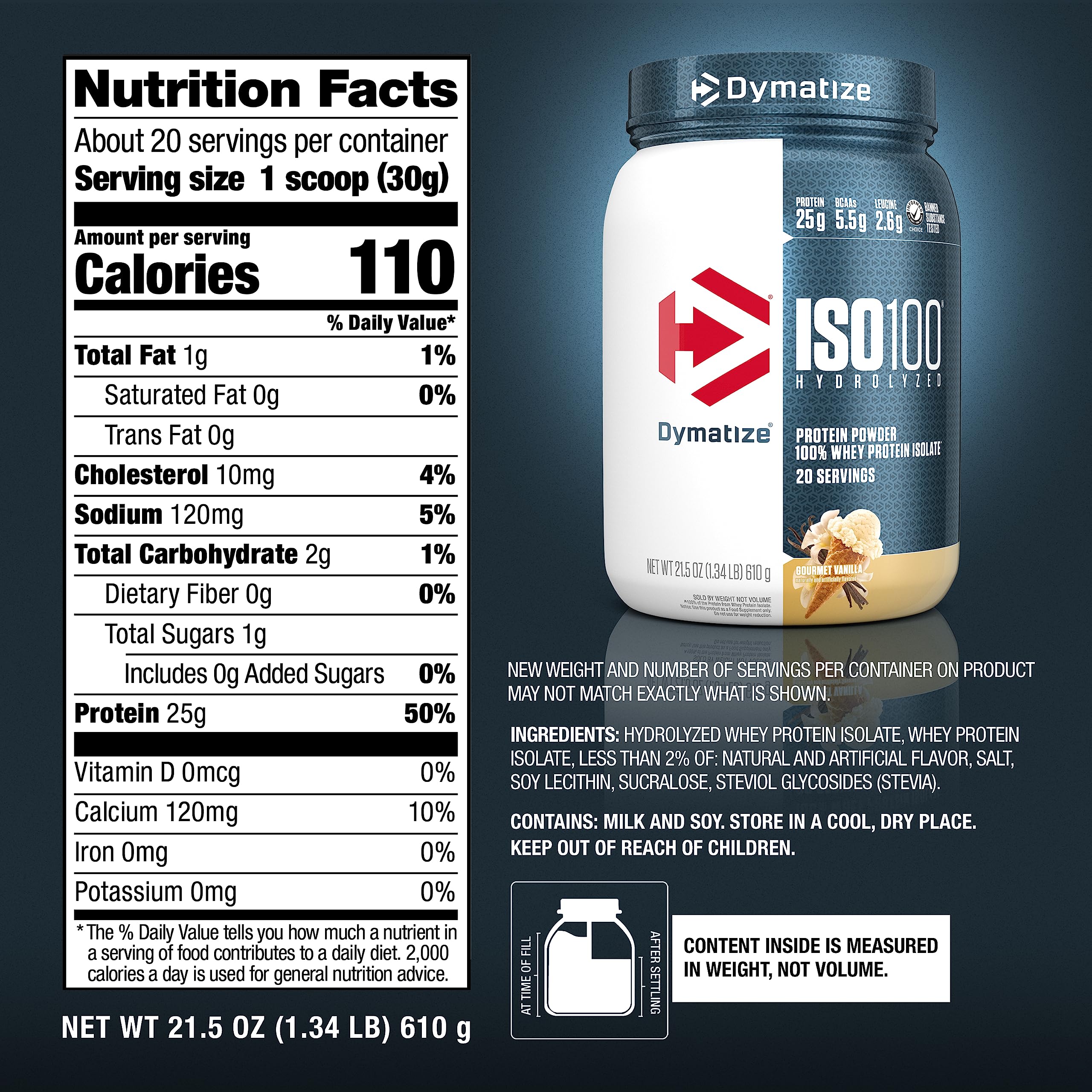Dymatize ISO100 Hydrolyzed Protein Powder, 100% Whey Isolate , 25g of Protein, 5.5g Dymatize