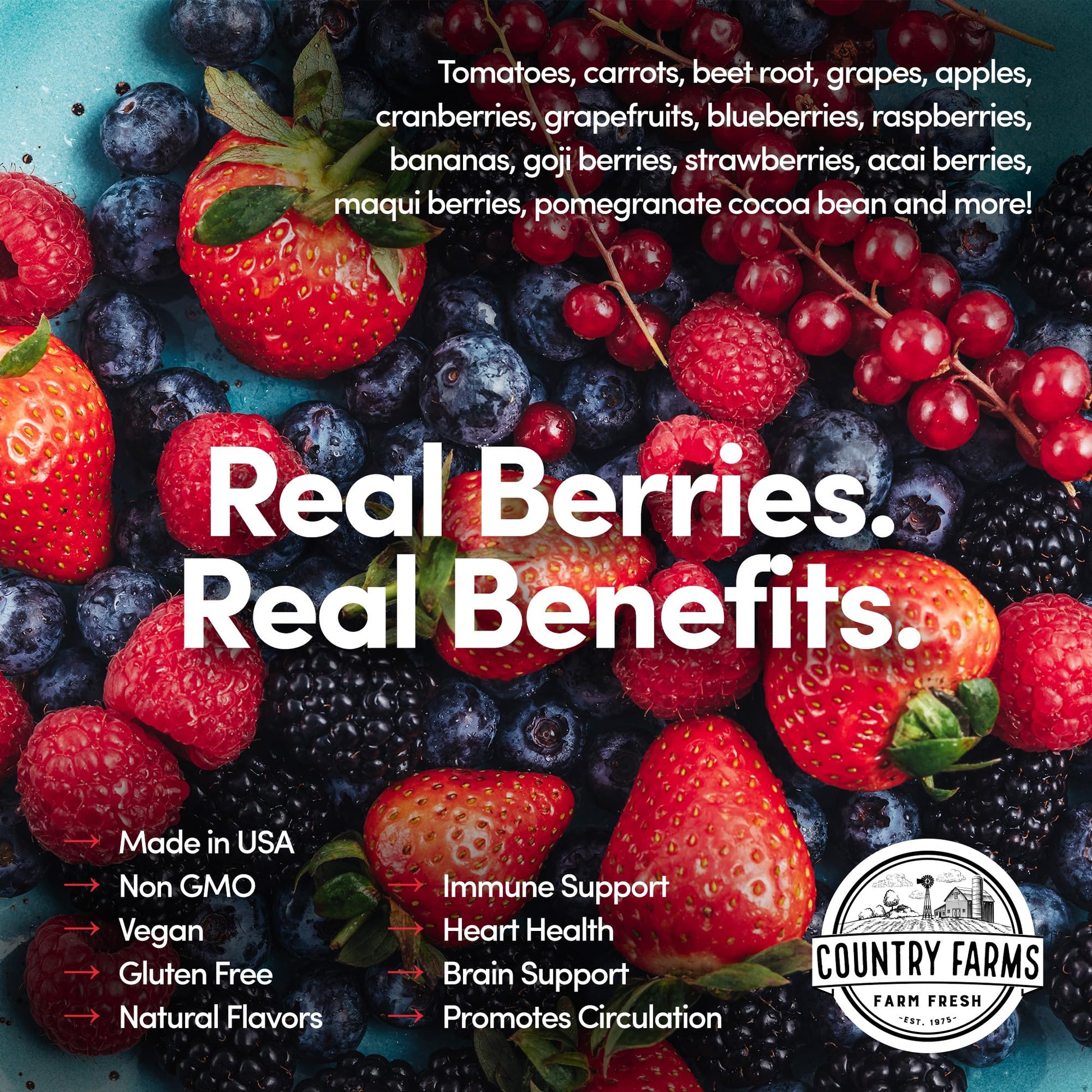 COUNTRY FARMS Super Reds, Energizing Polyphenol Superfood, Over 40 Super Fruits COUNTRY FARMS