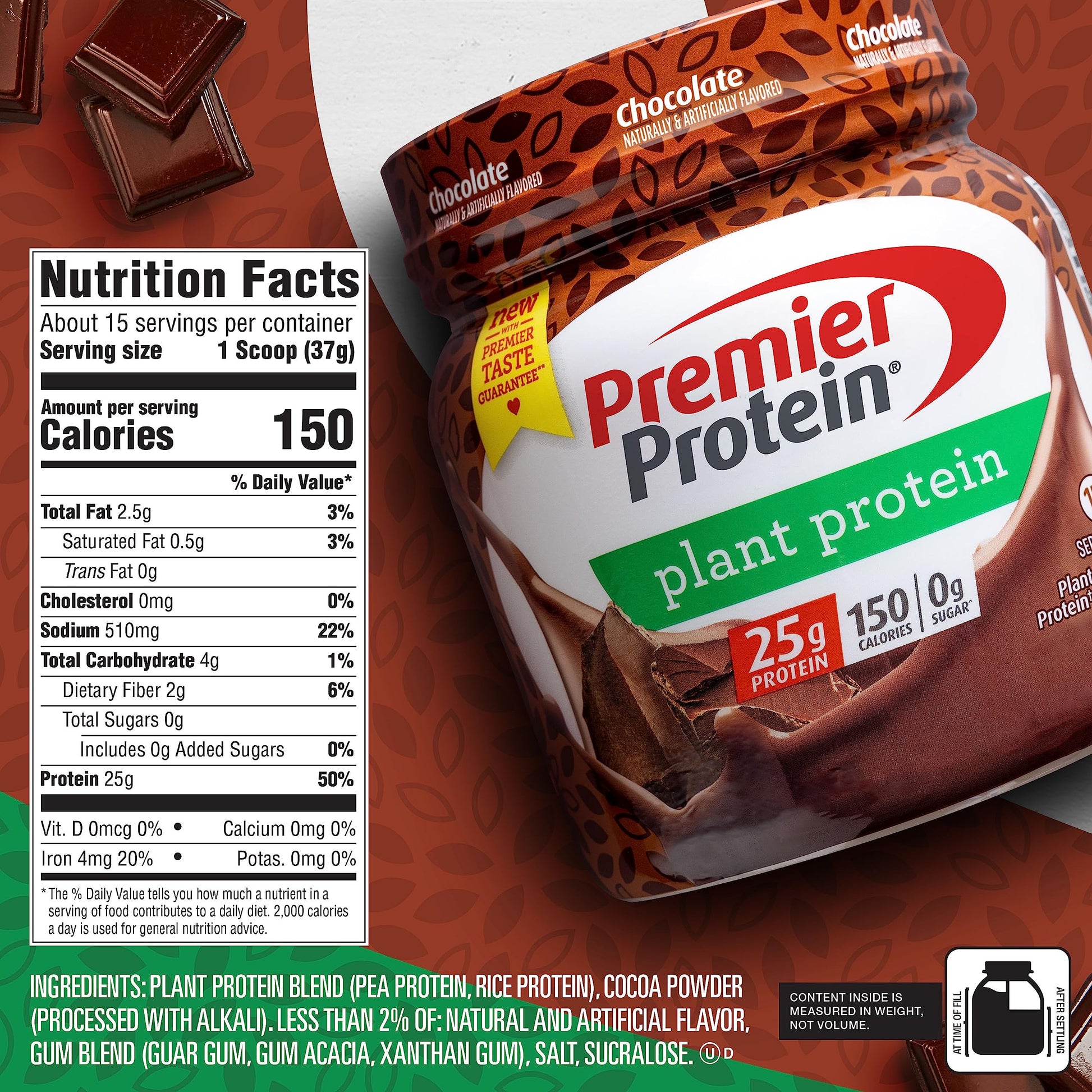 Premier Protein Powder Plant Protein, Chocolate, 25g Plant-Based Protein, 0g Sugar Premier Protein