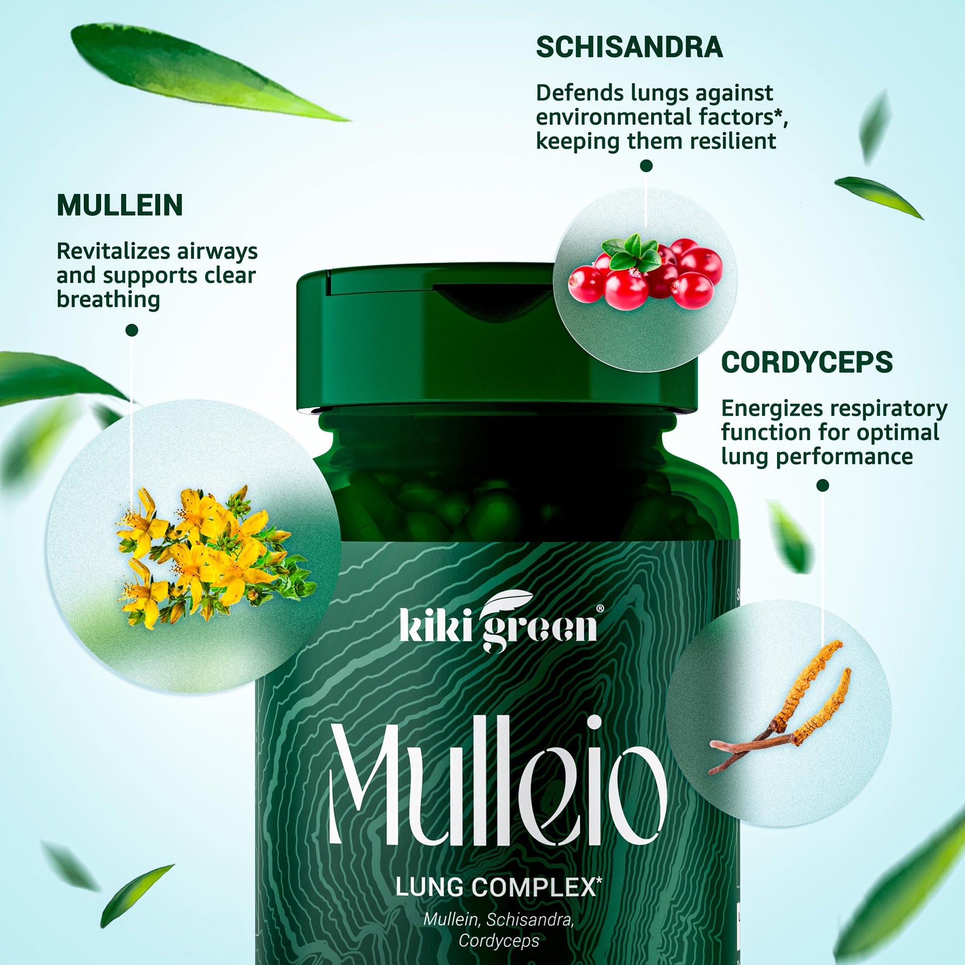 KIKI Green MULLEIO Lung Health Capsules: Herbal Supplement for Lung Cleanse, Better KIKI Green