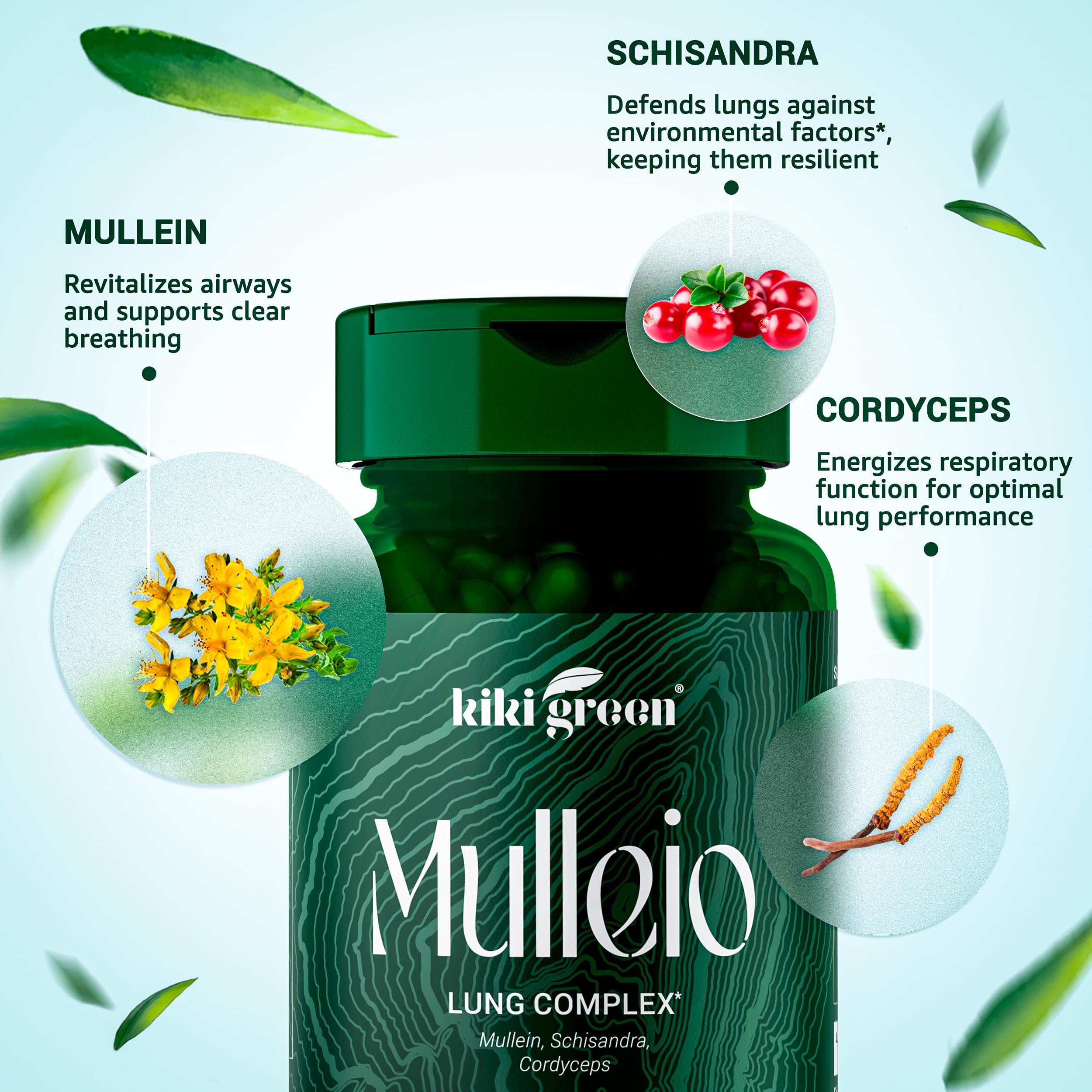 KIKI Green MULLEIO Lung Health Capsules: Herbal Supplement for Lung Cleanse, Better KIKI Green