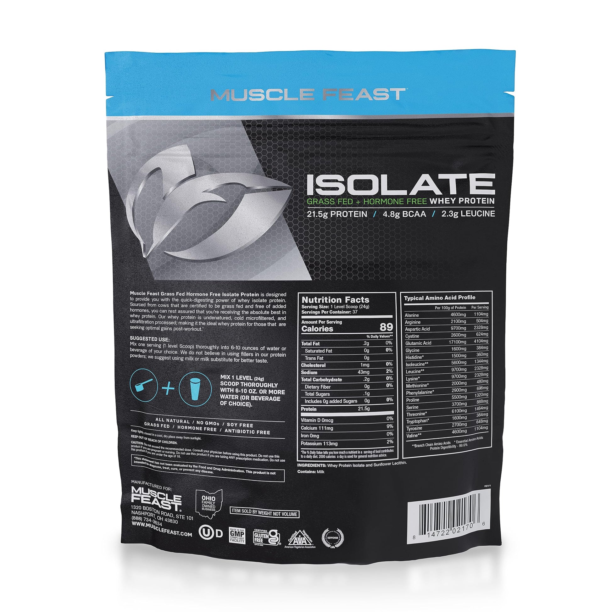 Muscle Feast Grass-Fed Whey Protein Isolate, All Natural Hormone Free Pasture Raised Muscle Feast