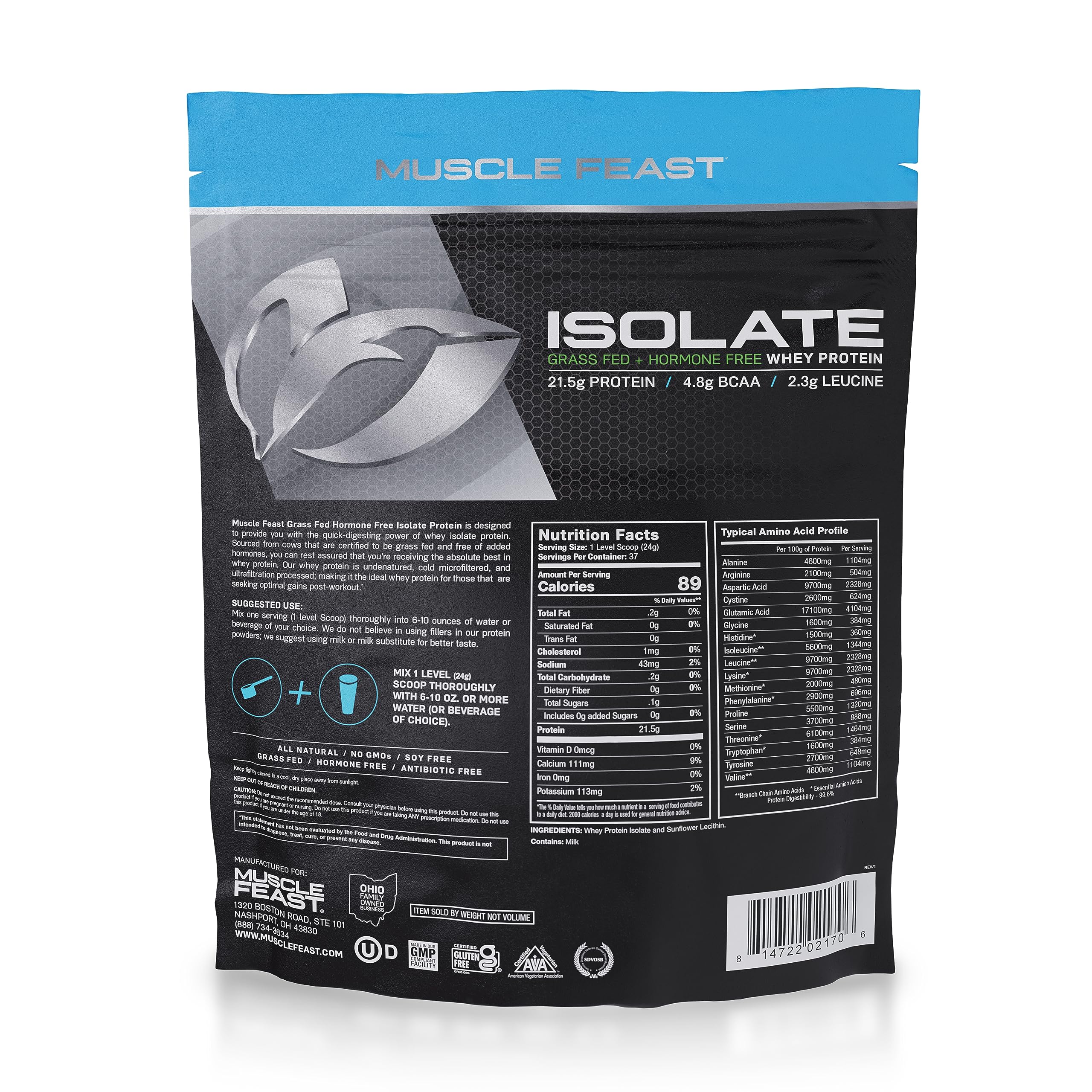 Muscle Feast Grass-Fed Whey Protein Isolate, All Natural Hormone Free Pasture Raised Muscle Feast