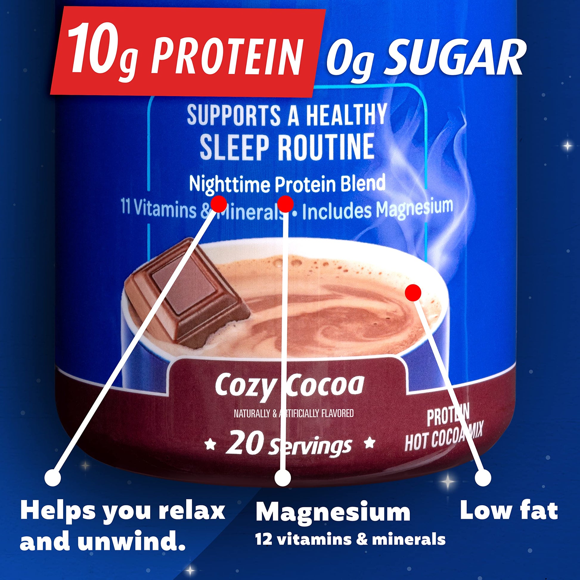 Premier Protein Good Night Protein Powder, Hot Cocoa Mix, 10g Protein, 0g Sugar Premier Protein