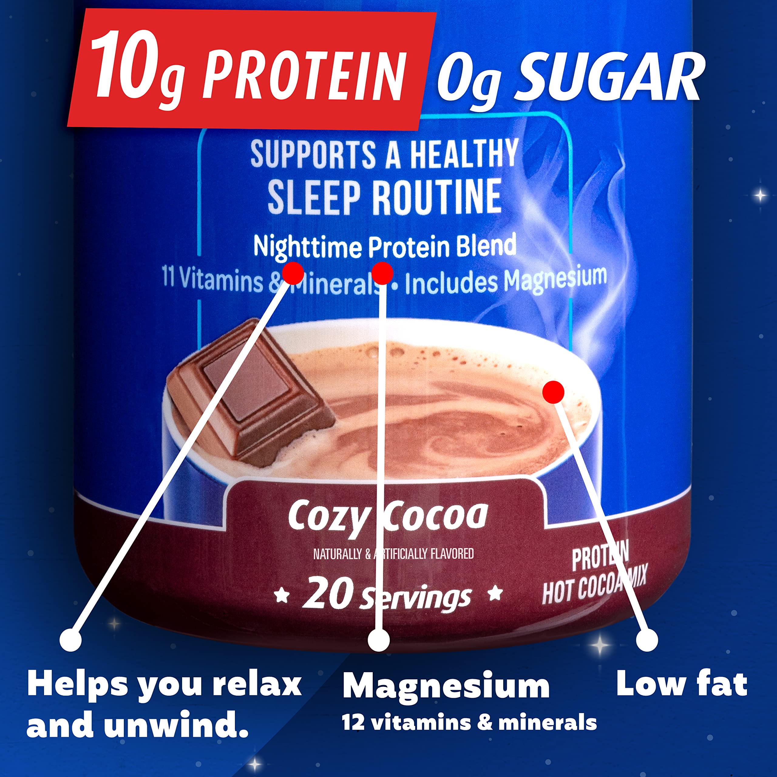 Premier Protein Good Night Protein Powder, Hot Cocoa Mix, 10g Protein, 0g Sugar Premier Protein