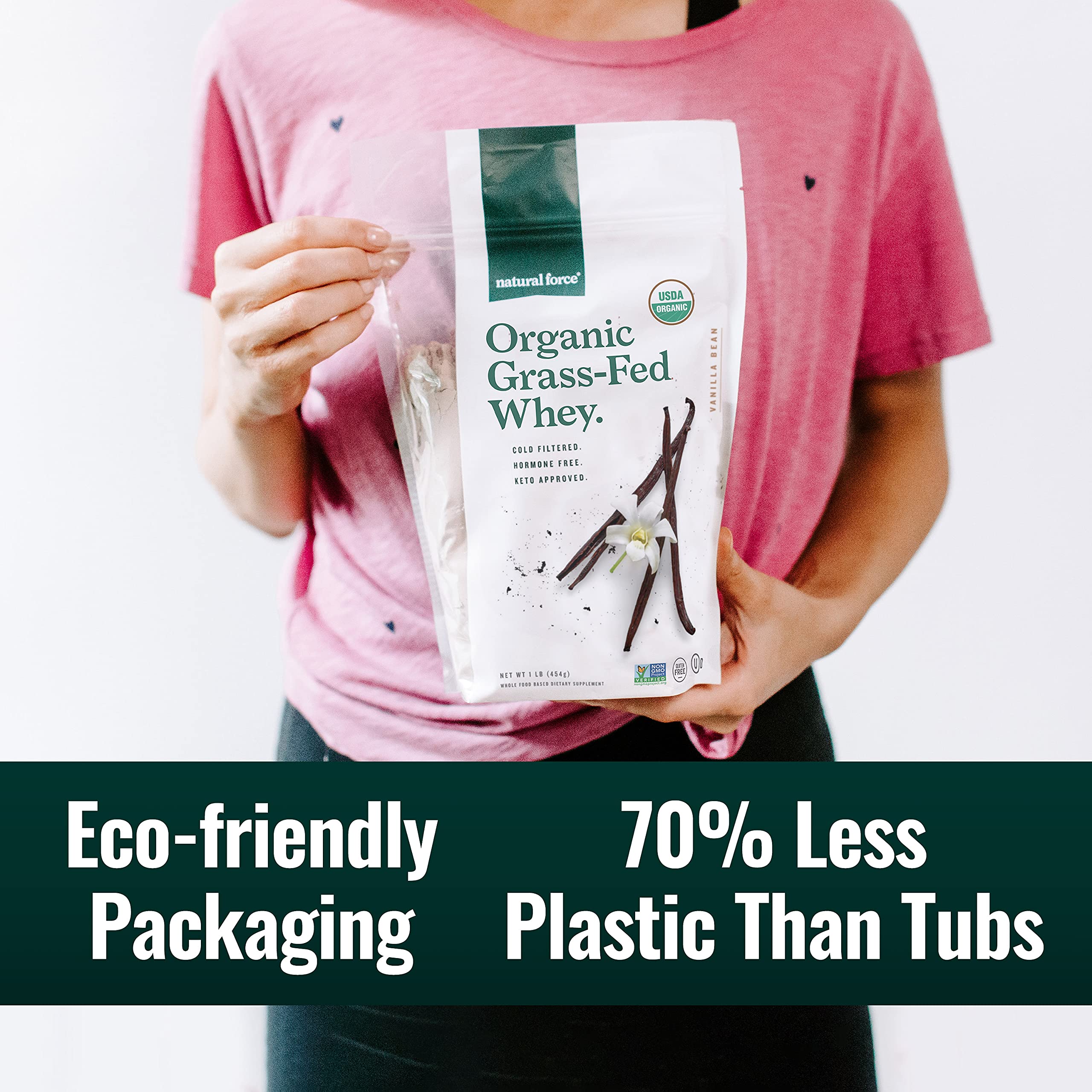 Natural Force Grass Fed Organic Whey Protein Powder – Non GMO Verified, Humane Natural Force