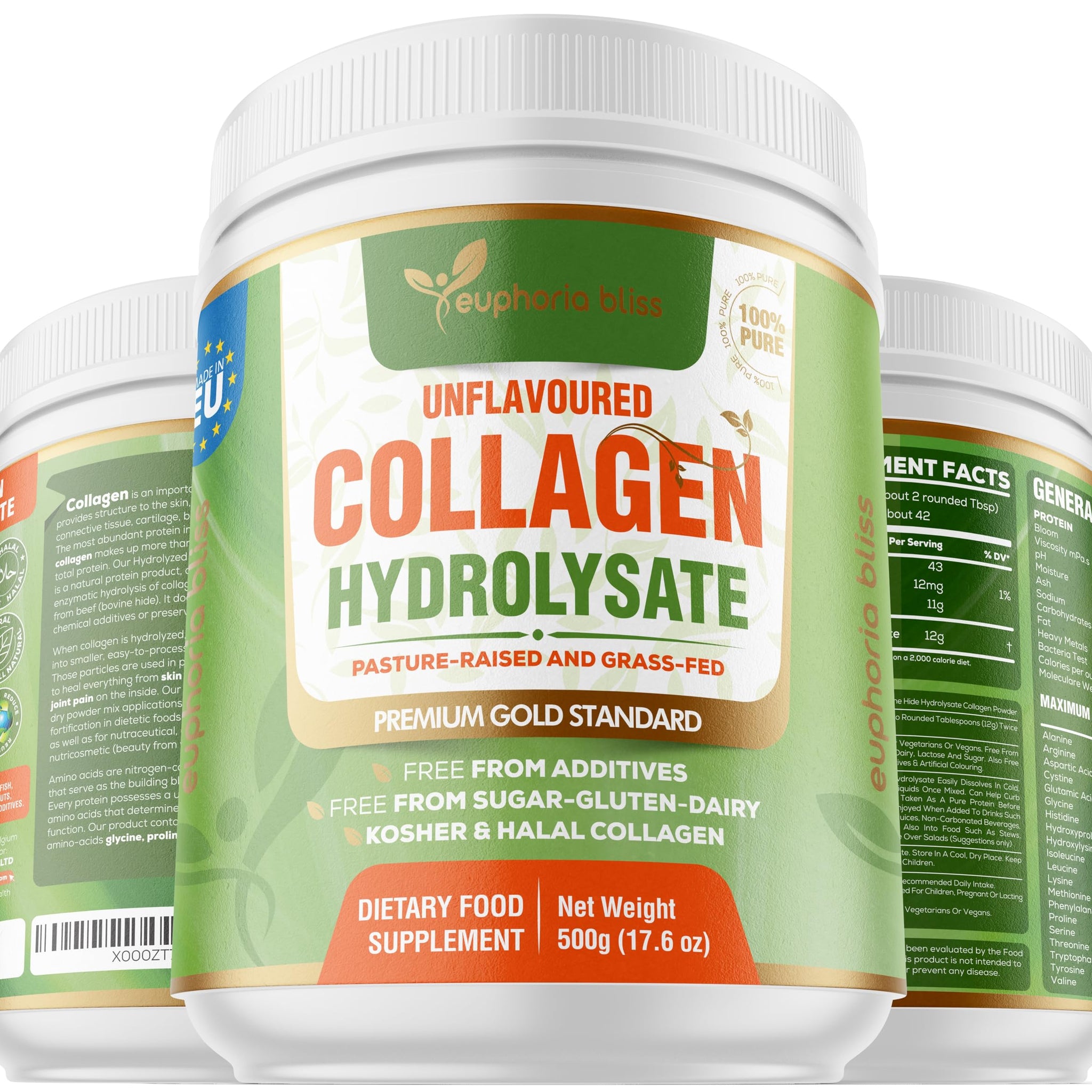 Premium Collagen Powder 500g Unflavoured High Grade Hydrolysed Collagen Joints, Bones, Gut, Wrinkles, Hair, Skin, Nails, Pain, Injury, Sleep, Fitness, Keto