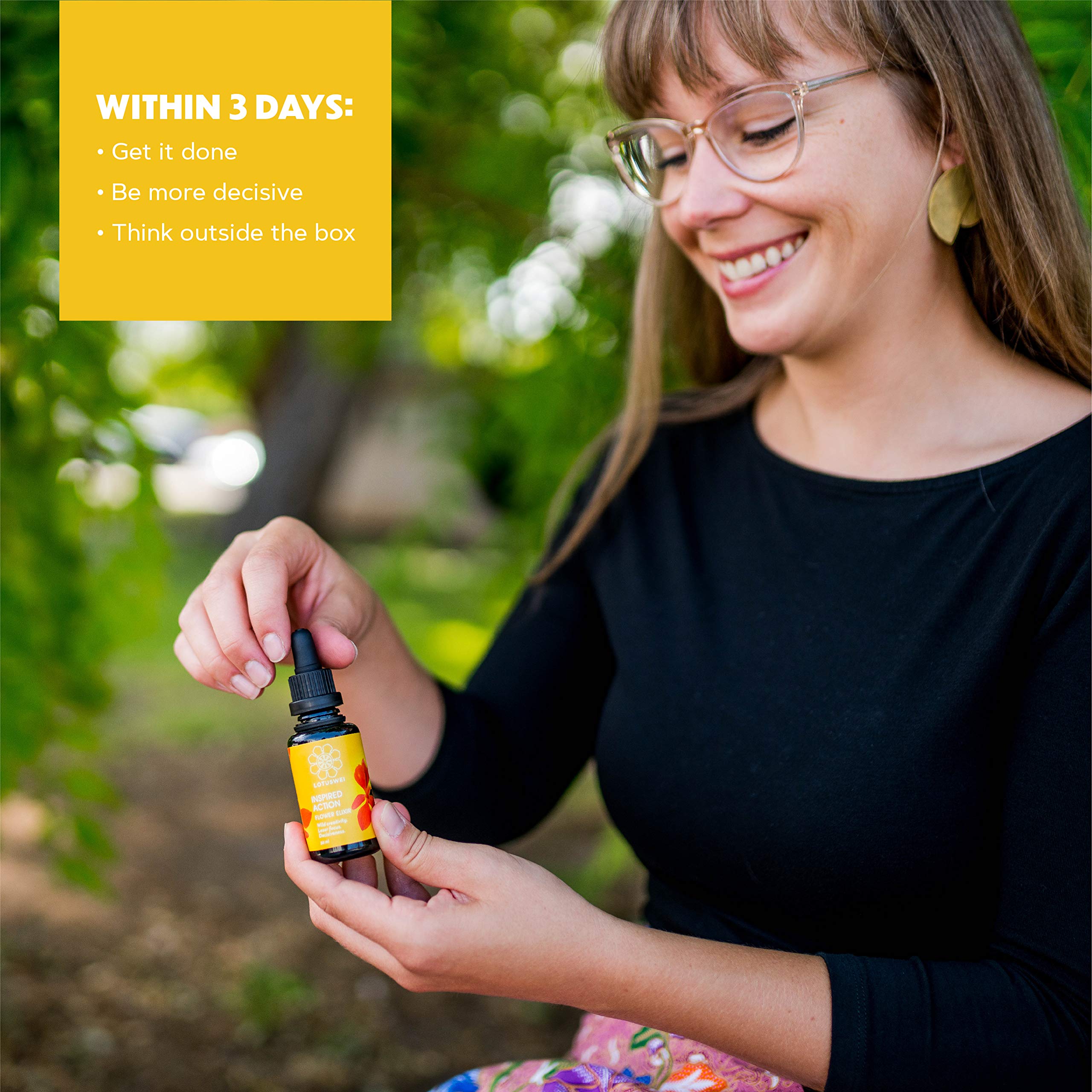 LOTUSWEI Inspired Action Flower Essence Elixir – Enhance Focus, Concentration, Mental Clarity & Creativity – Flower Remedy Supplement LOTUSWEI