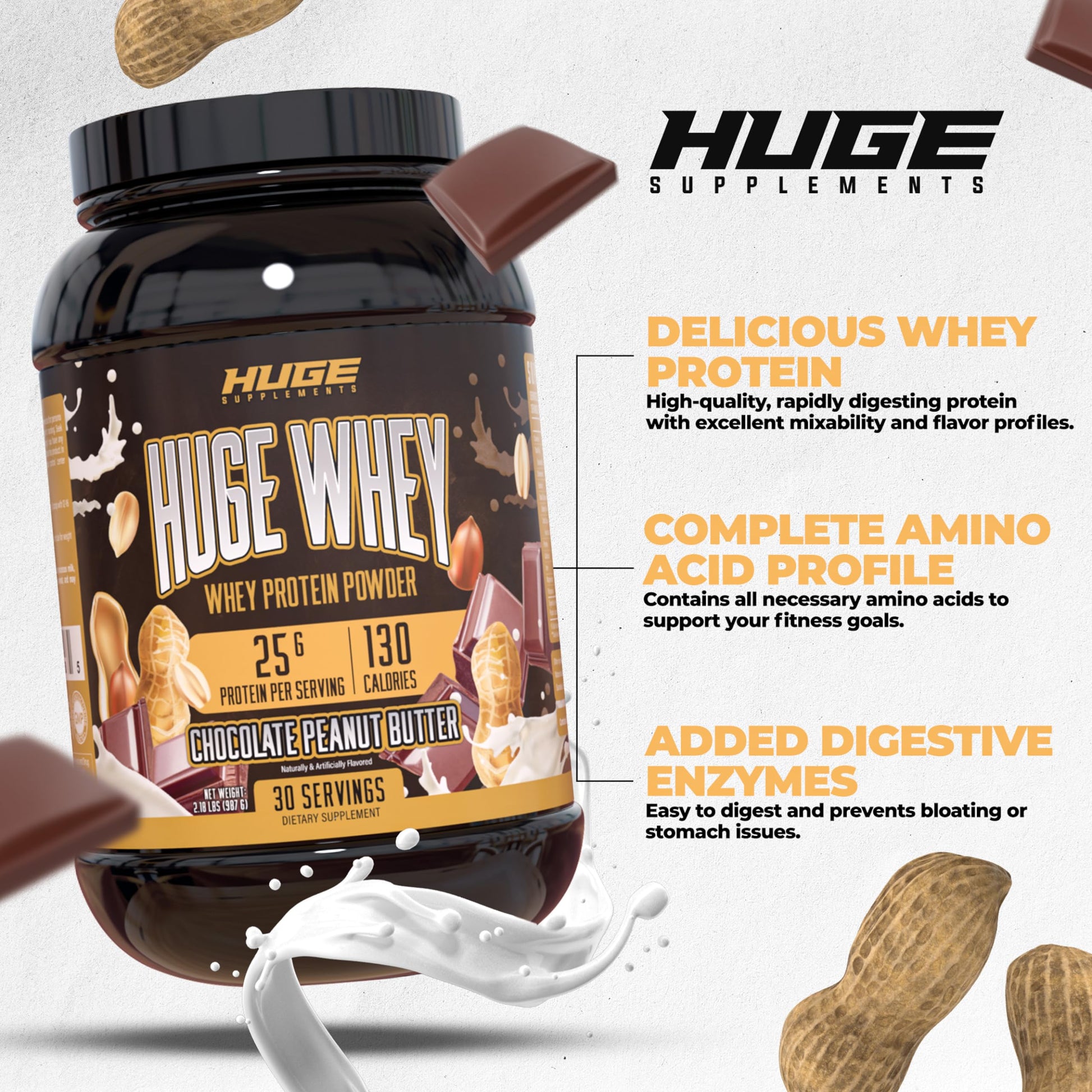 Huge Supplements Whey Protein Concentrate Powder - 25g Protein Per Serving Huge Supplements