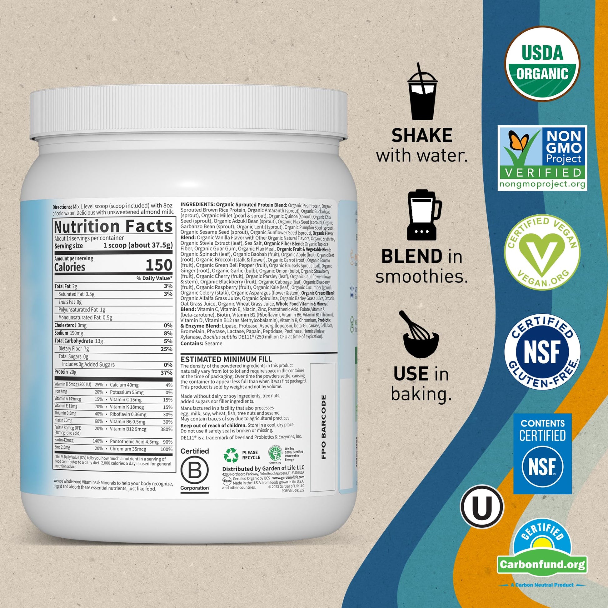 Garden of Life Vegan Protein Powder - Raw Organic Meal Replacement