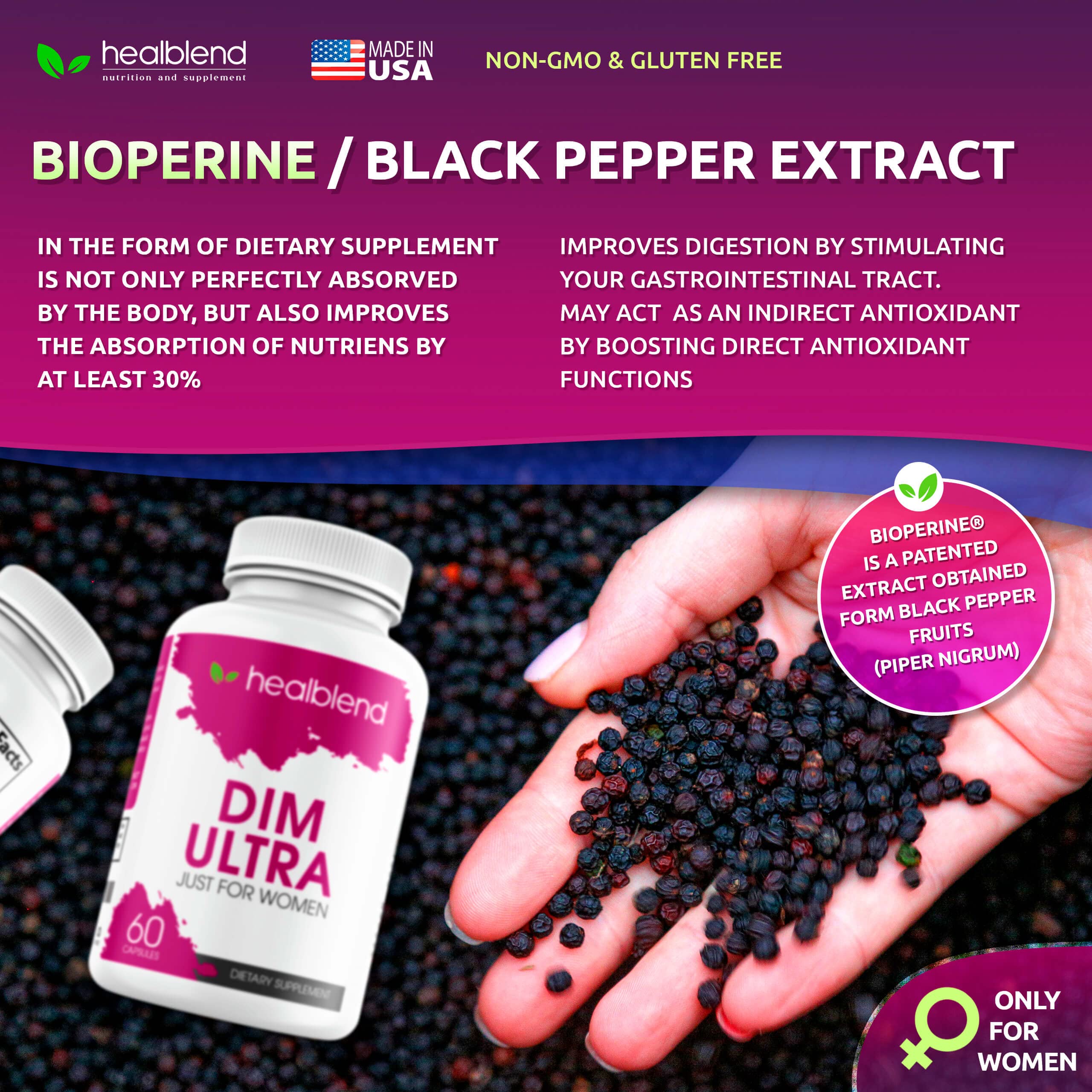 healblend DIM Ultra Dietary Supplement 350mg with Bioperine, Diindolylmethane