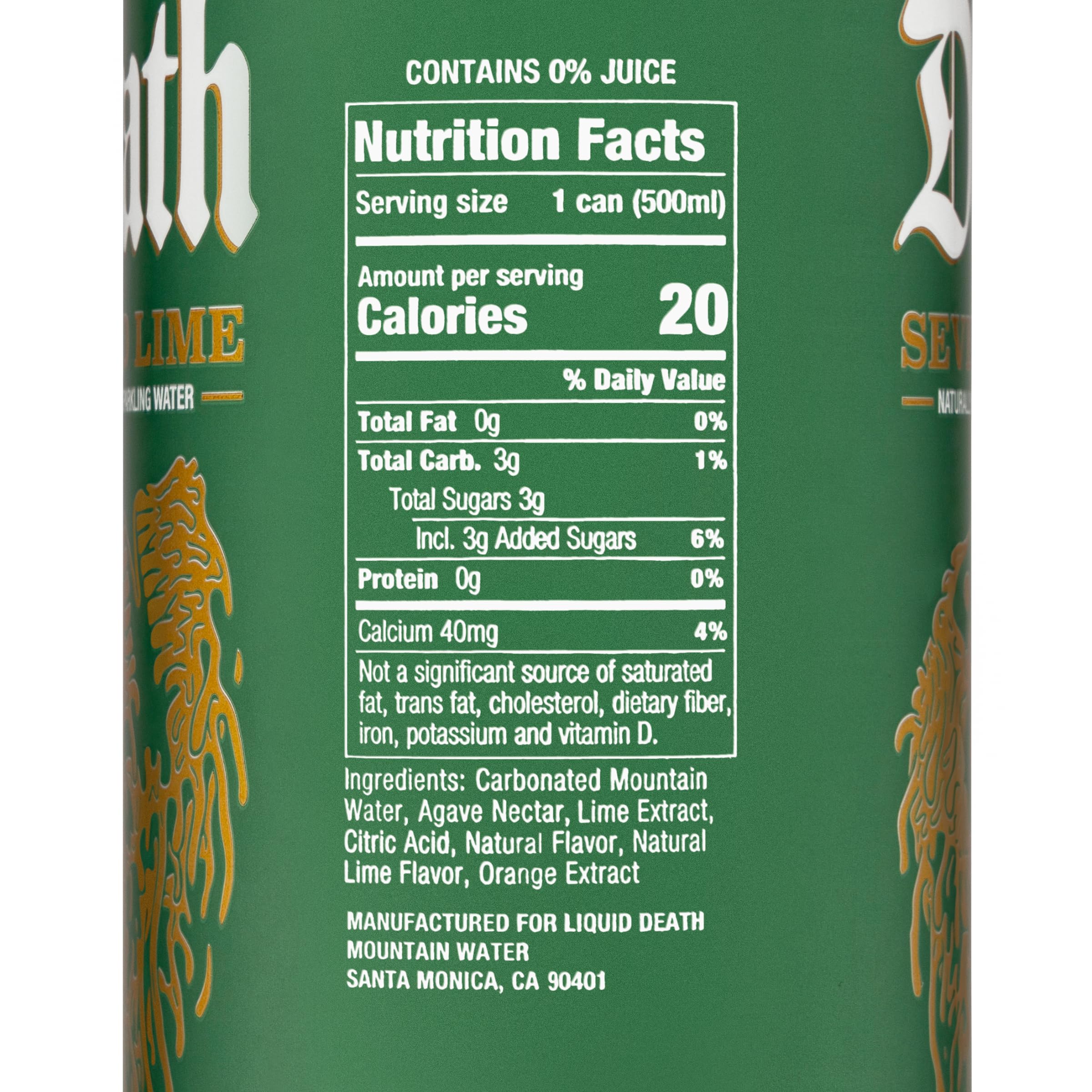 Liquid Death Flavored Sparkling Water with Agave, Severed Lime, 16.9 oz Tallboys (12-Pack) Liquid Death