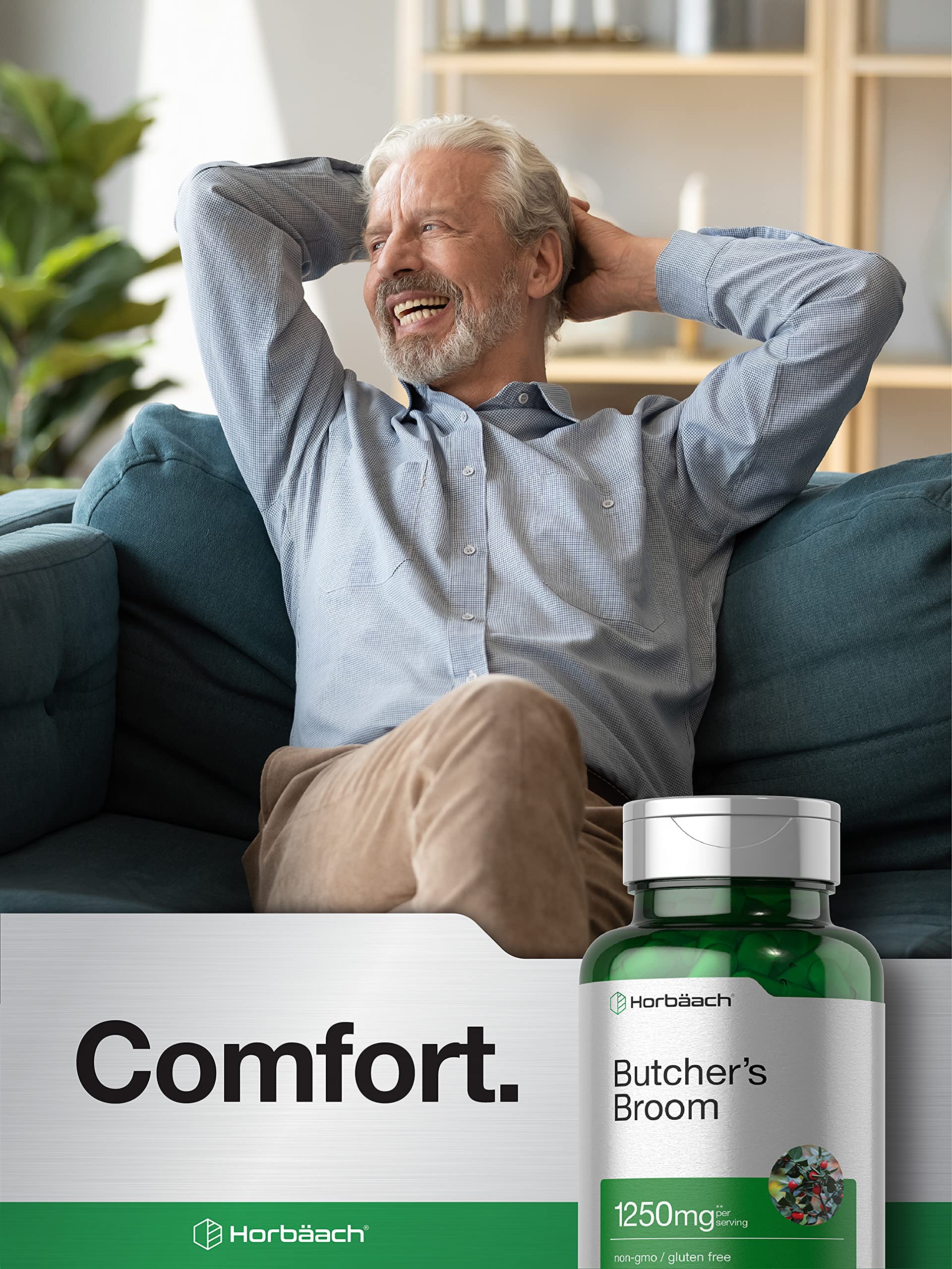 Butchers Broom Capsules 1250mg | 120 Count | Non-GMO, Gluten Free | Traditional Herb Horbäach